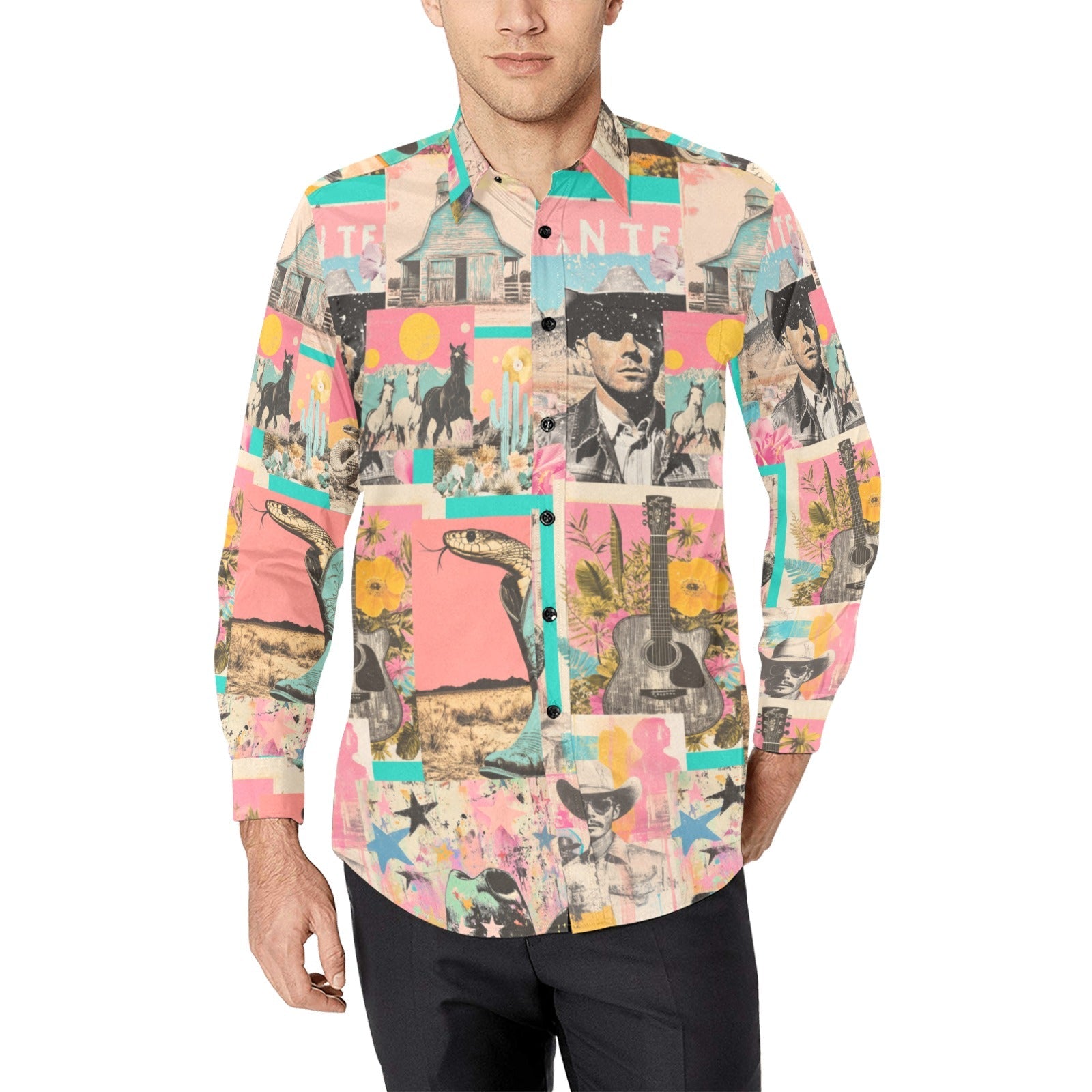 Baha Ranch Pop Western Collage Unisex Button Up Shirt
