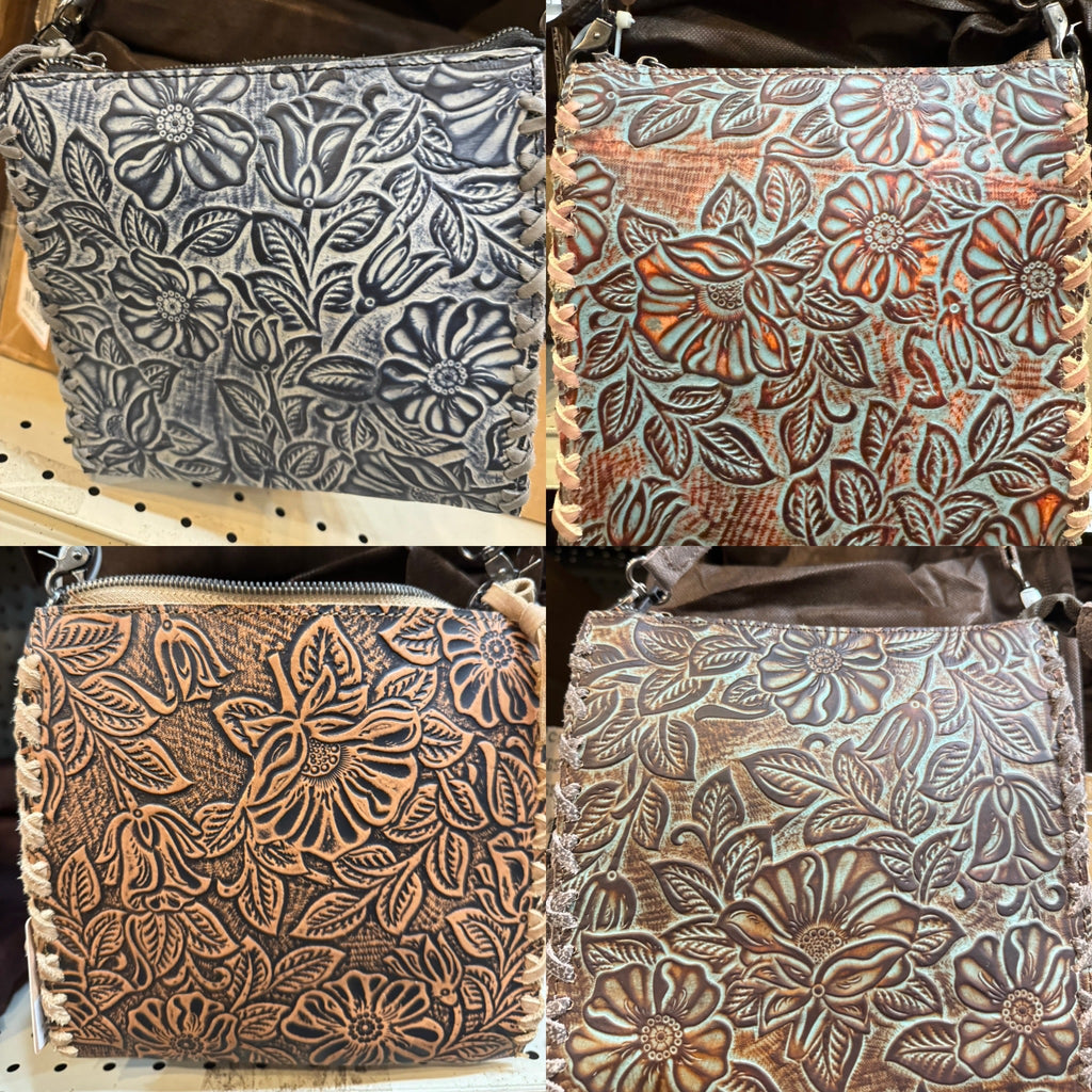 Floral Tooled Leather Crossbody Purse