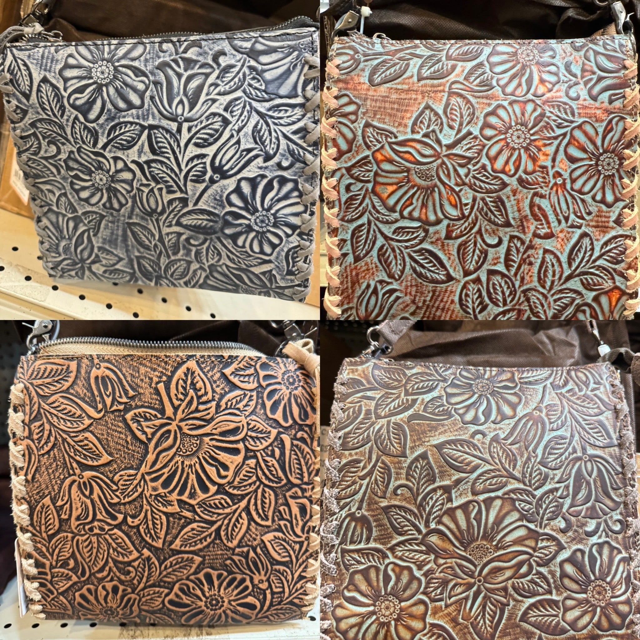 Floral Tooled Leather Crossbody Purse