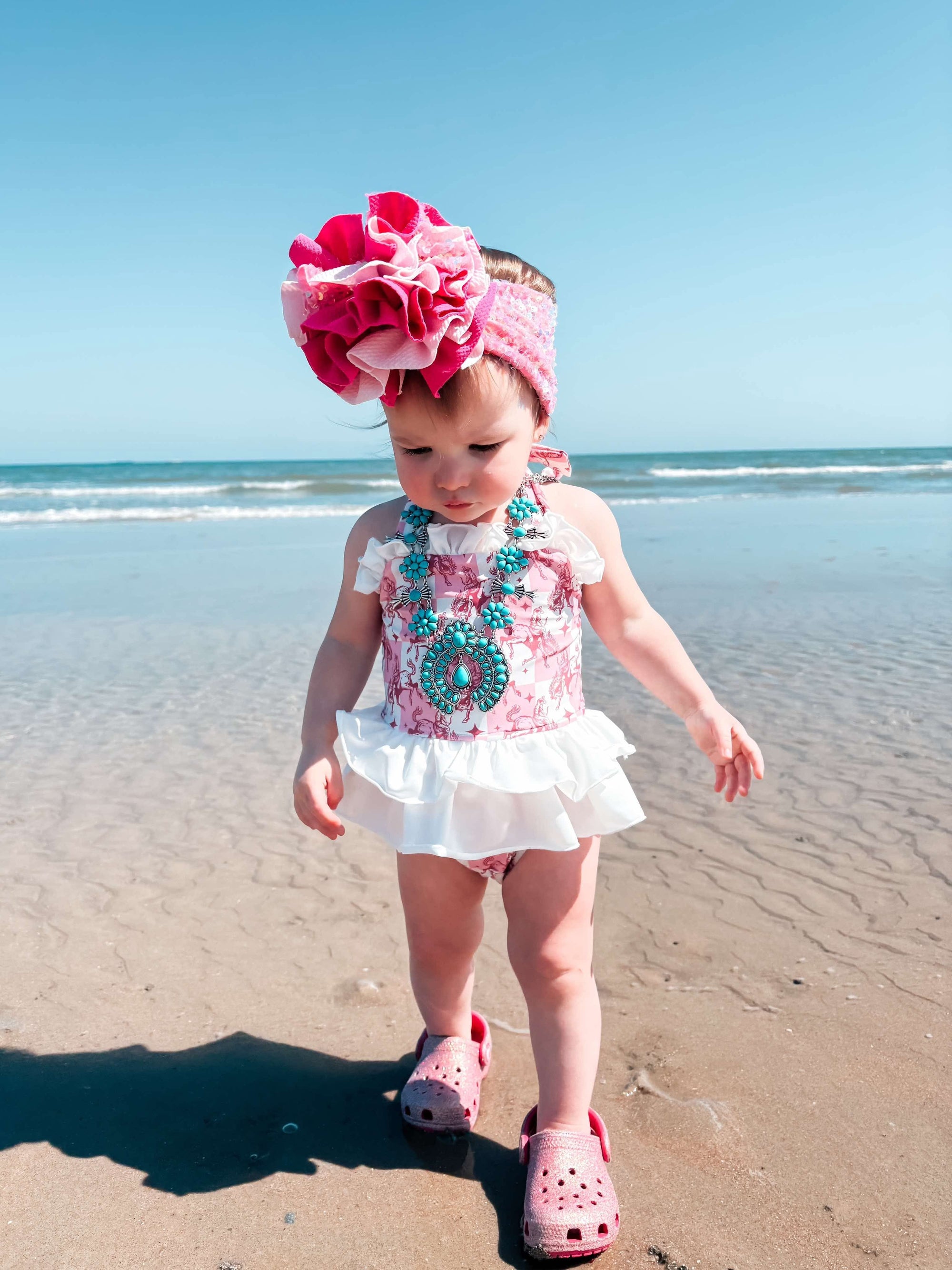 Pink Buckin’ Broncs Ruffled Swim Suit