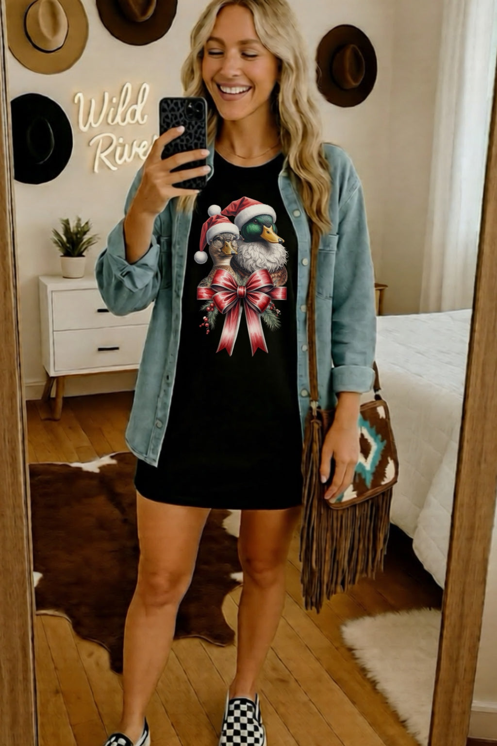 Mr. & Mrs Clause Ducks Christmas Bow Hunting Shirt – Graphic Tee, Long Sleeve & Crewneck