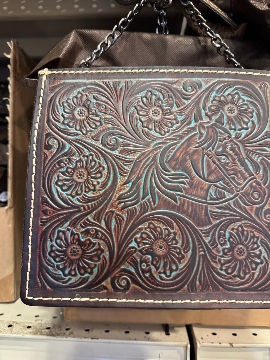 Tooled Horse Chain Crossbody Purse