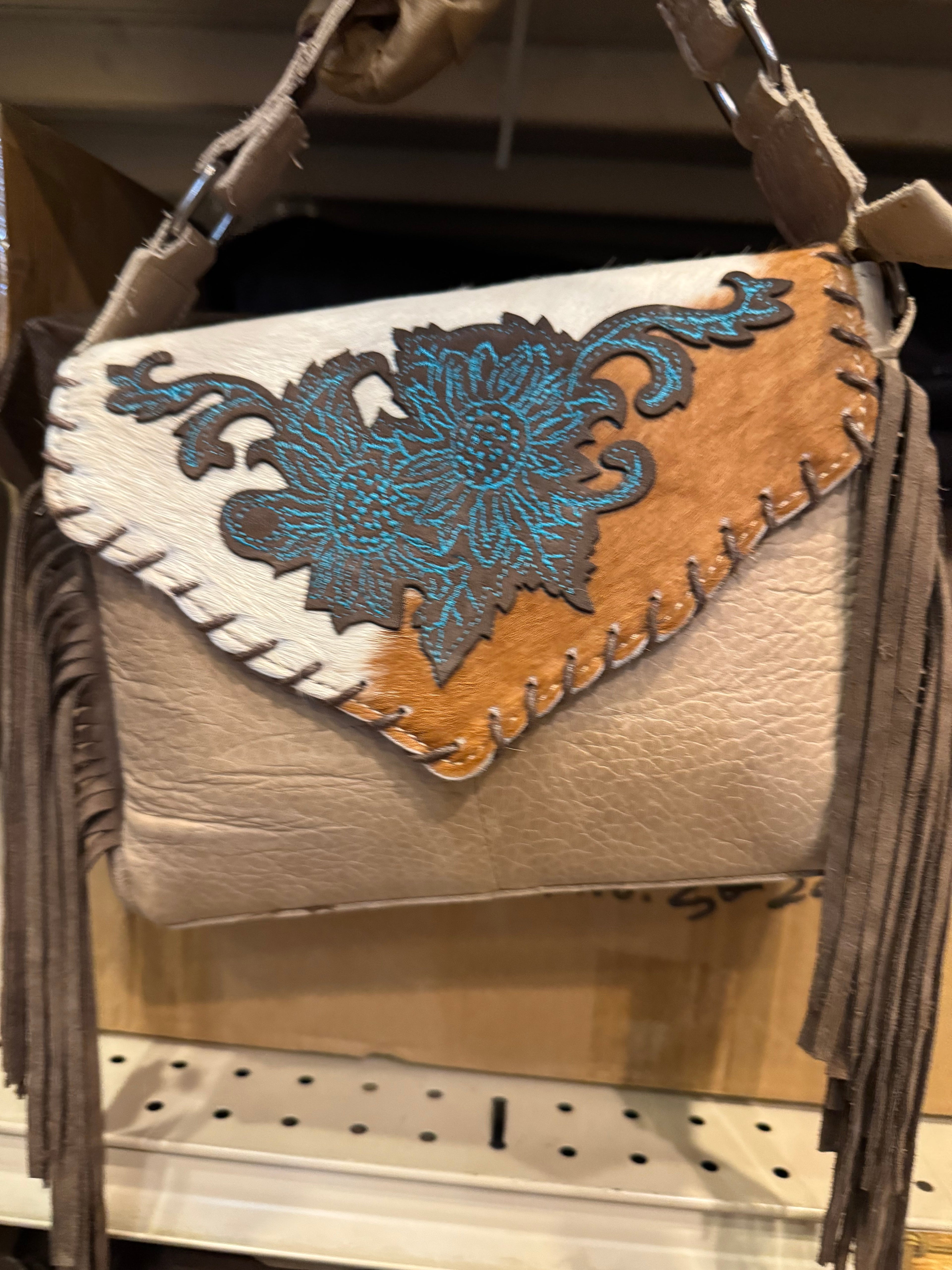 BA2068 Floral Stitched Fringe Envelope Purse