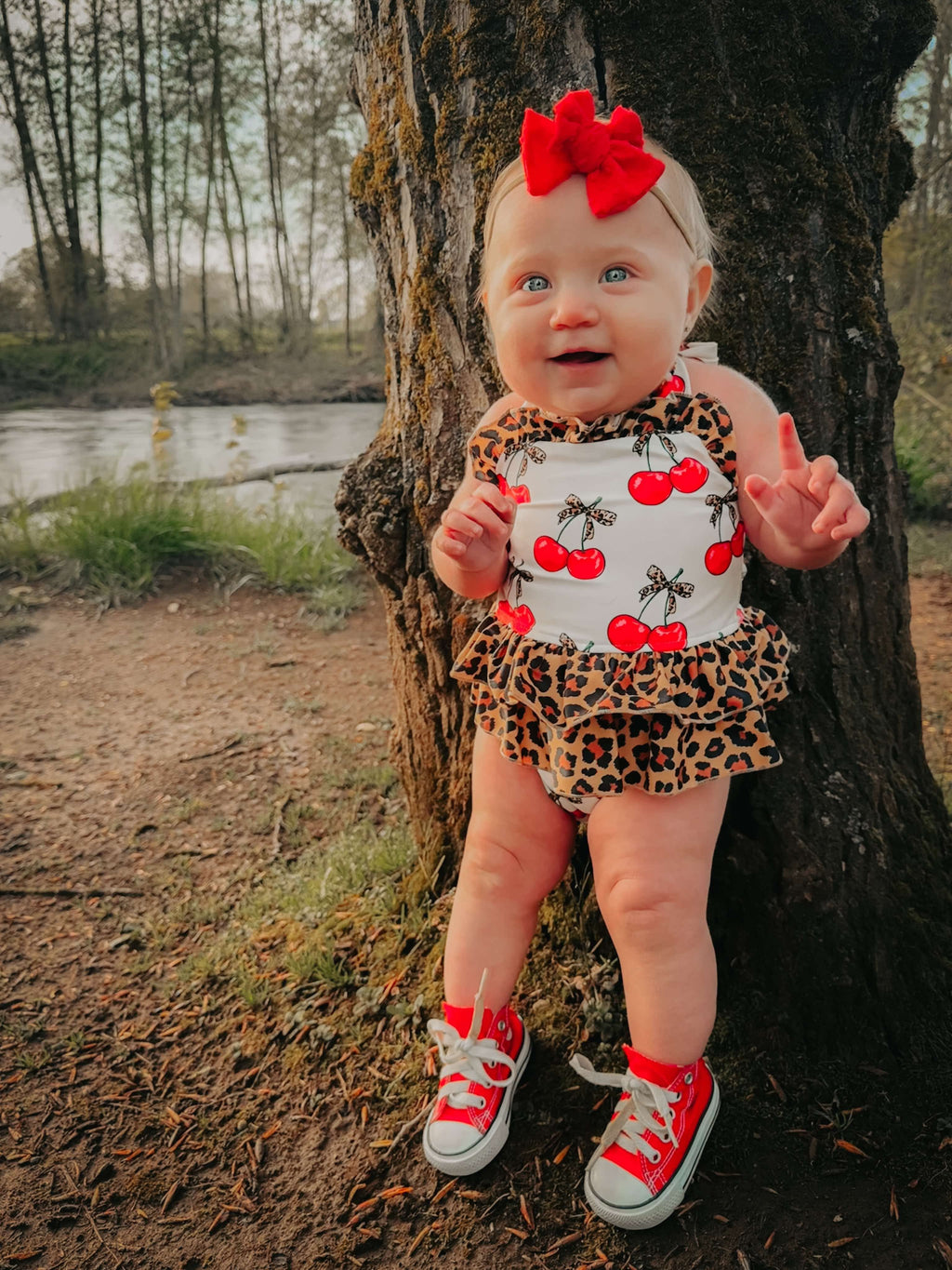 Cherry-licious Ruffled Swim Suit