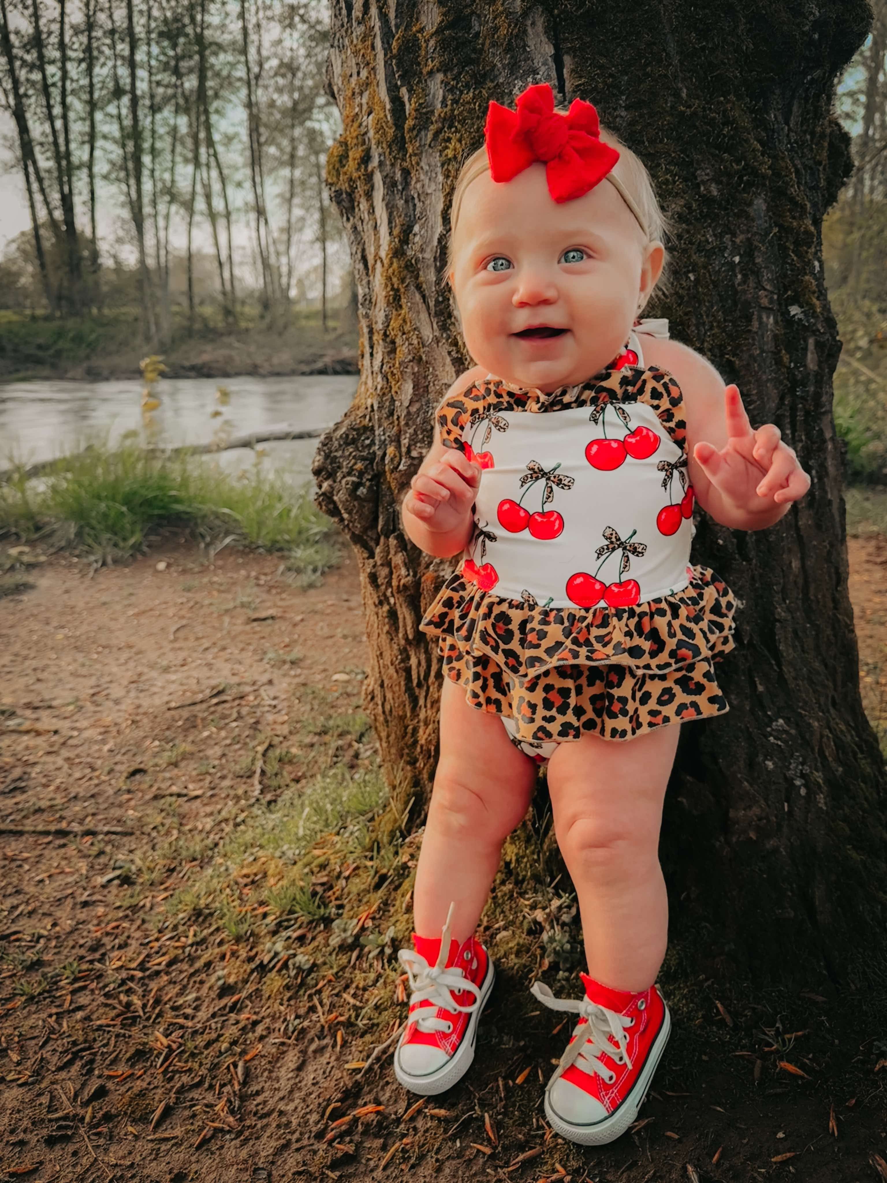 Cherry-licious Ruffled Swim Suit