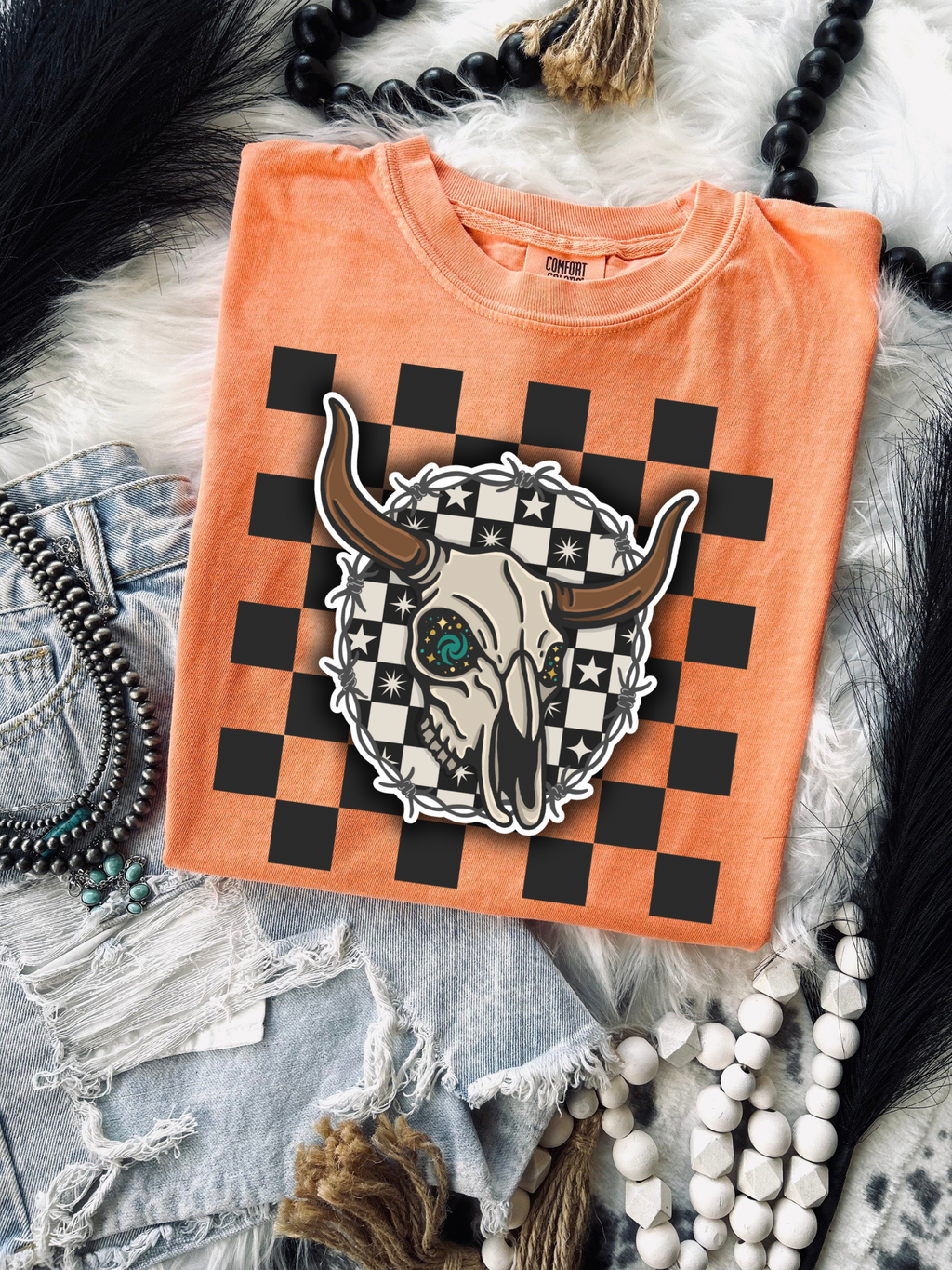 The stardust steer with checkered background  Tee