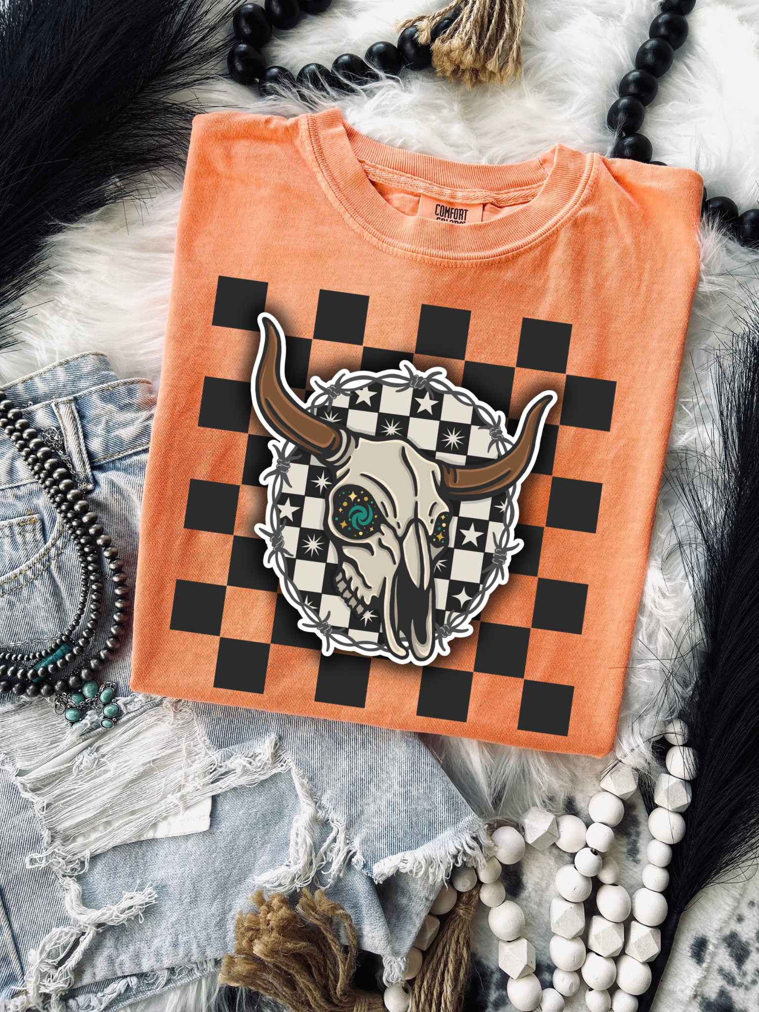 The stardust steer with checkered background  Tee