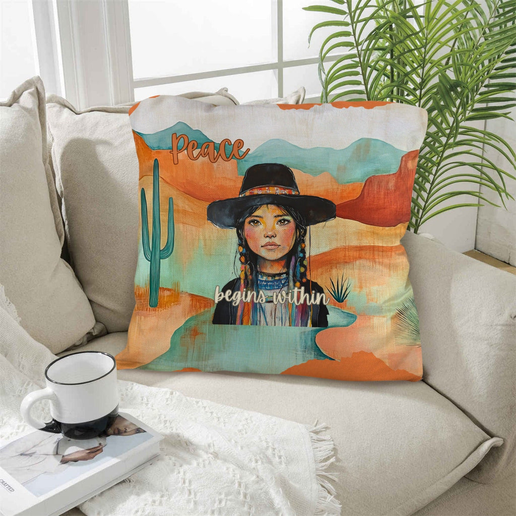 Native Peace Begins Within Throw Pillow Case Made in America