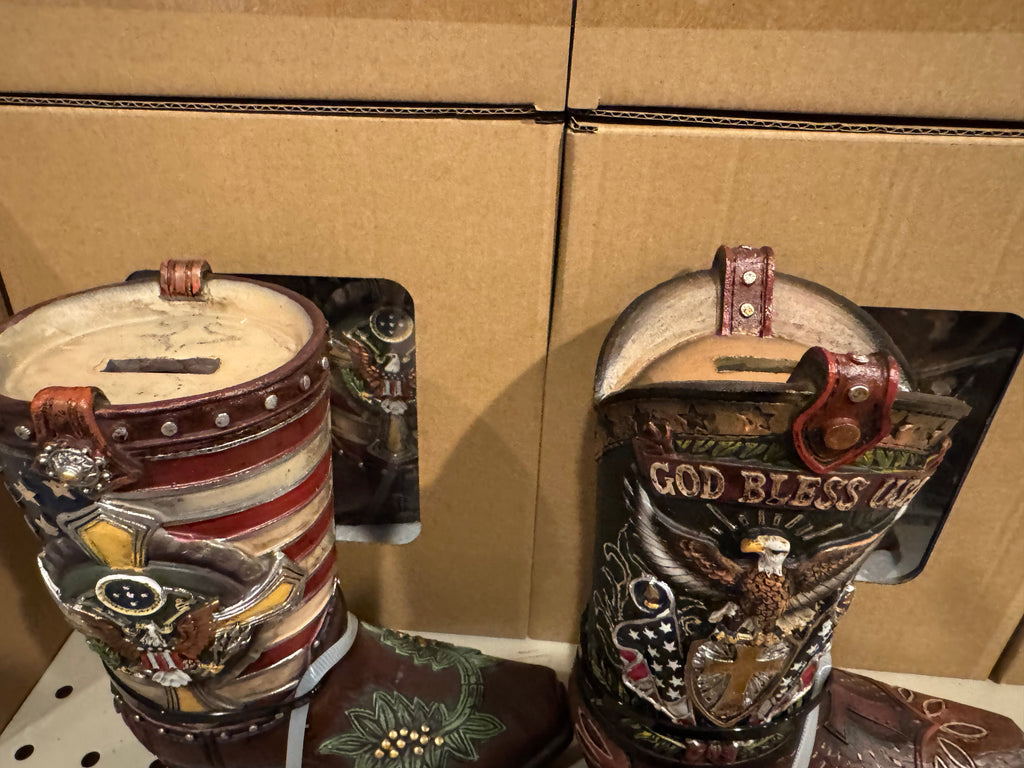 RA7372 Set of 2 Military God Bless America Piggy Banks