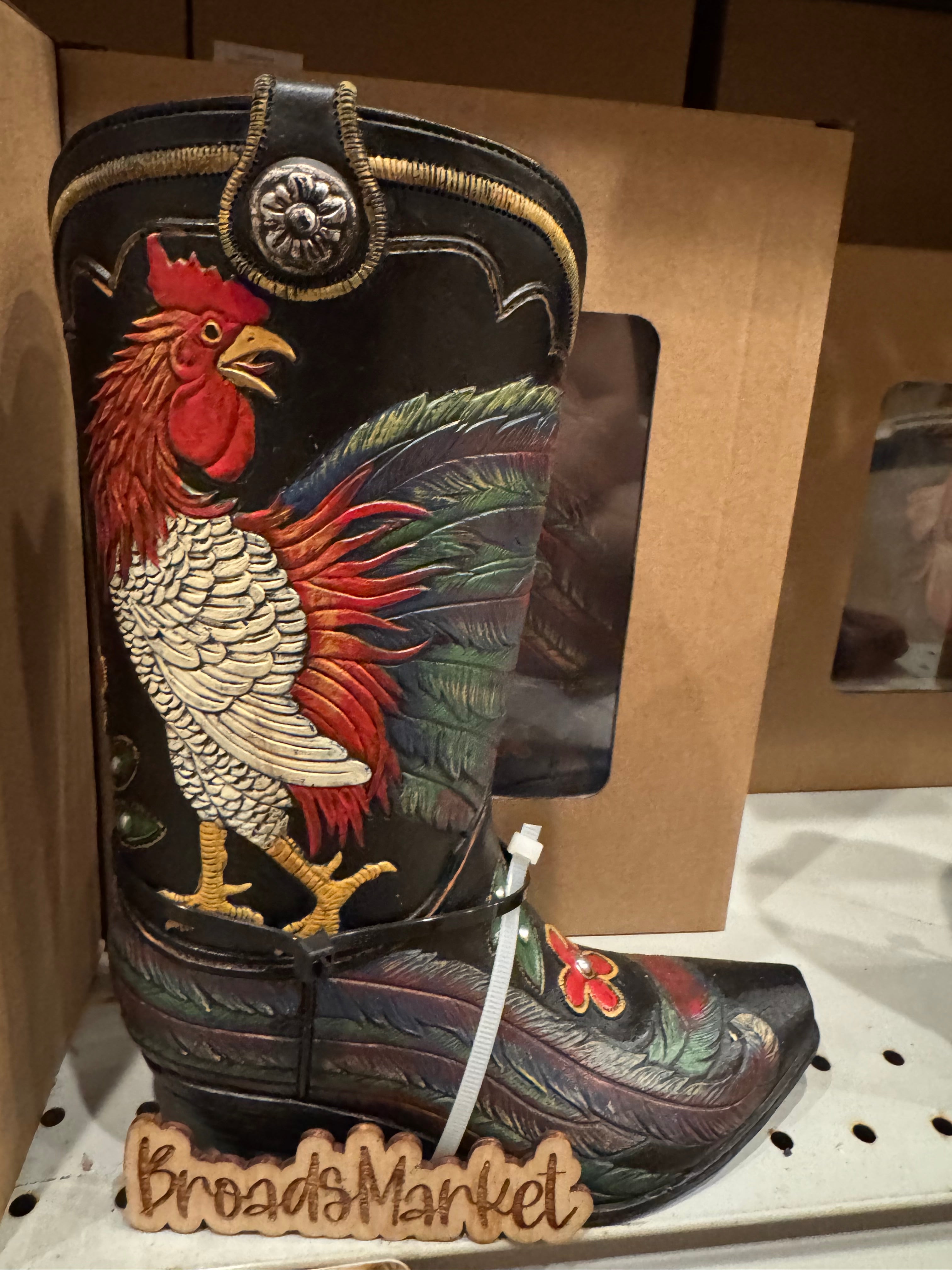 RA54123 Black Rooster Boot Vase