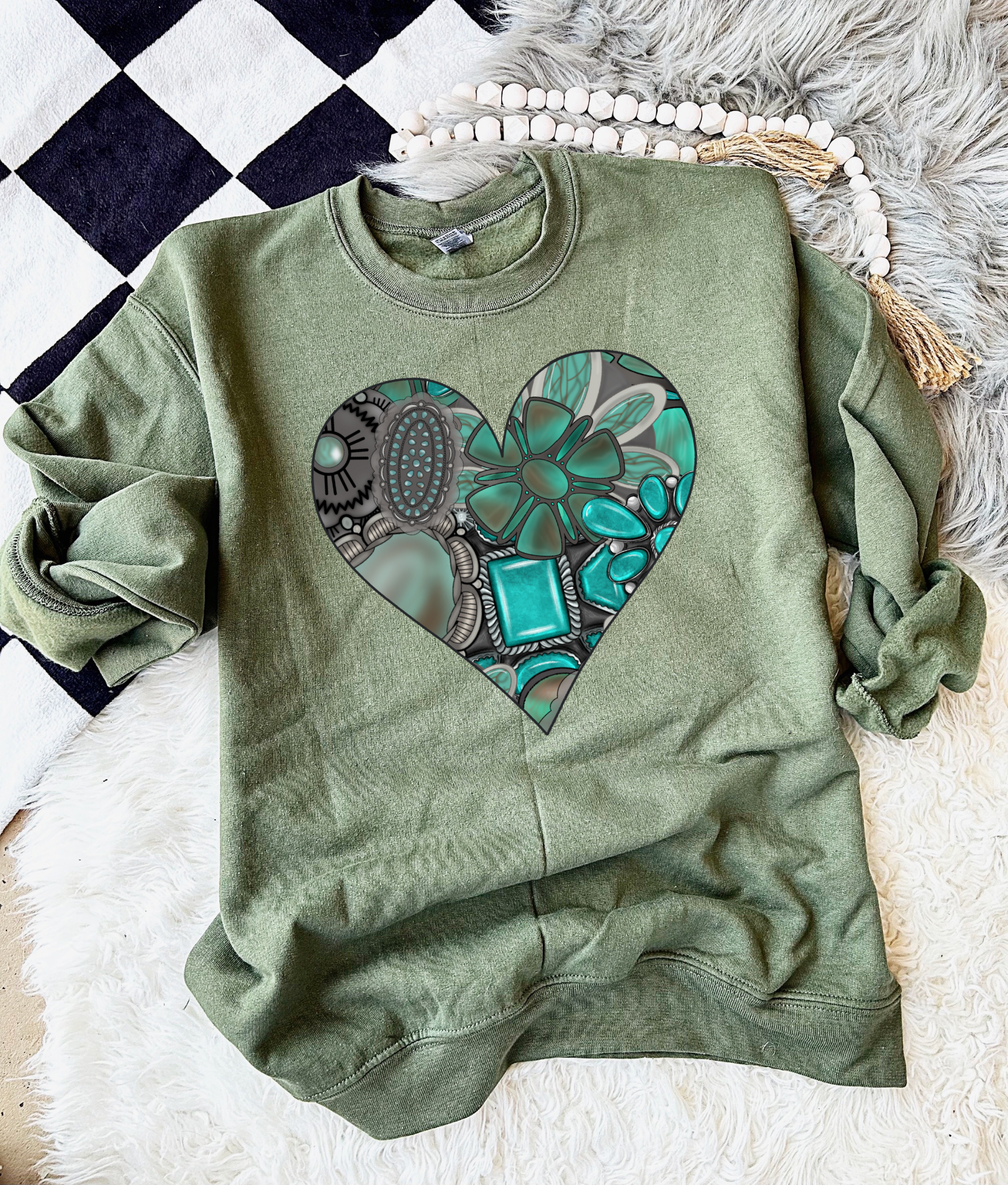 Turquoise Heart Crewneck
