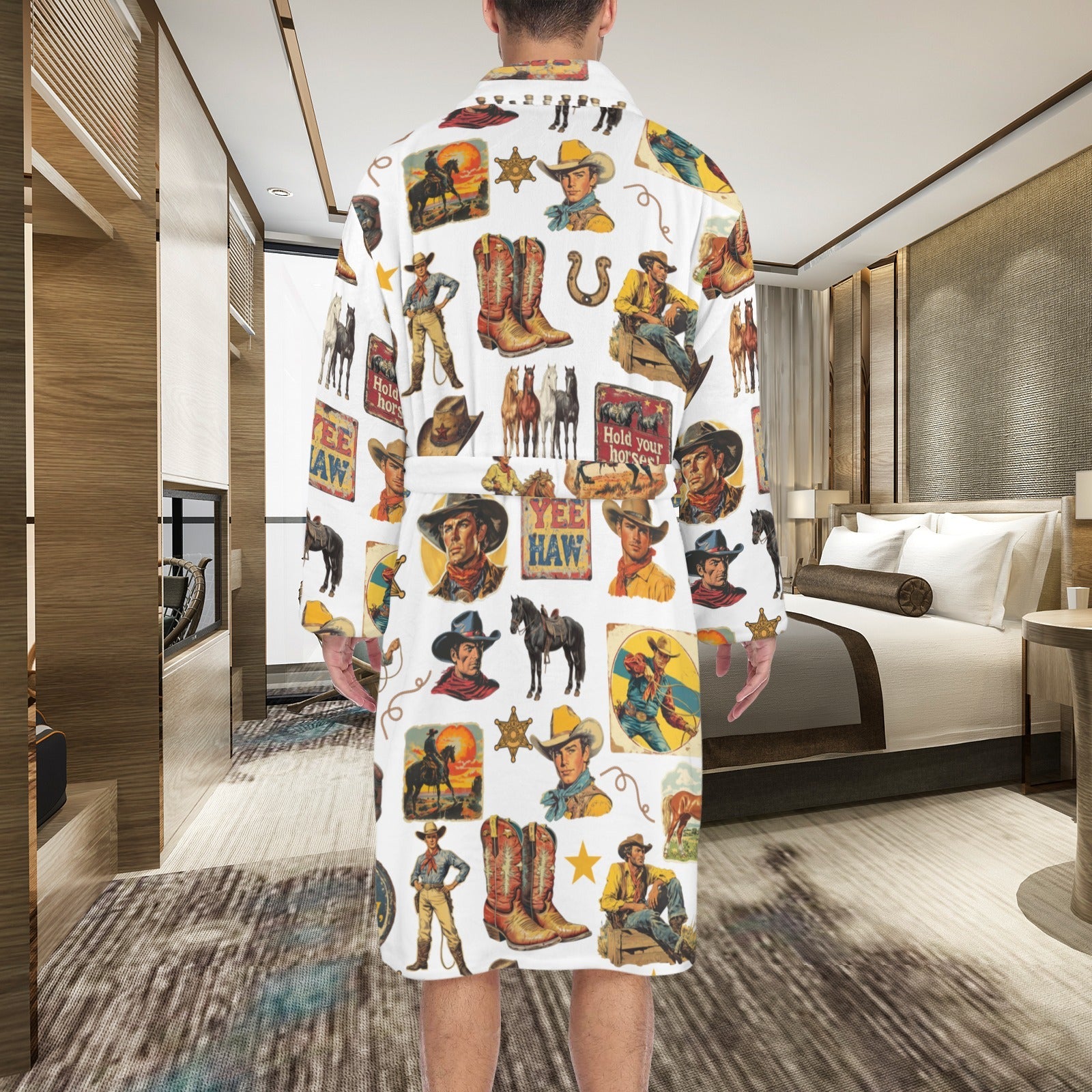 Cowboy Collage Western Men's Bath Robe