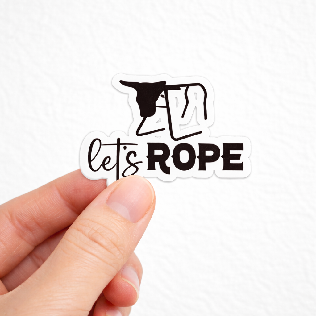 Let’s Rope Western Die Cut Waterproof Sticker – Rodeo Cowgirl Laptop & Water Bottle Decal (Approx. 3”)