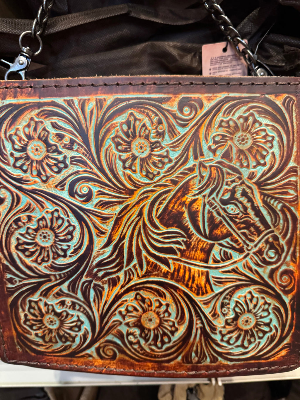 Tooled Horse Chain Crossbody Purse