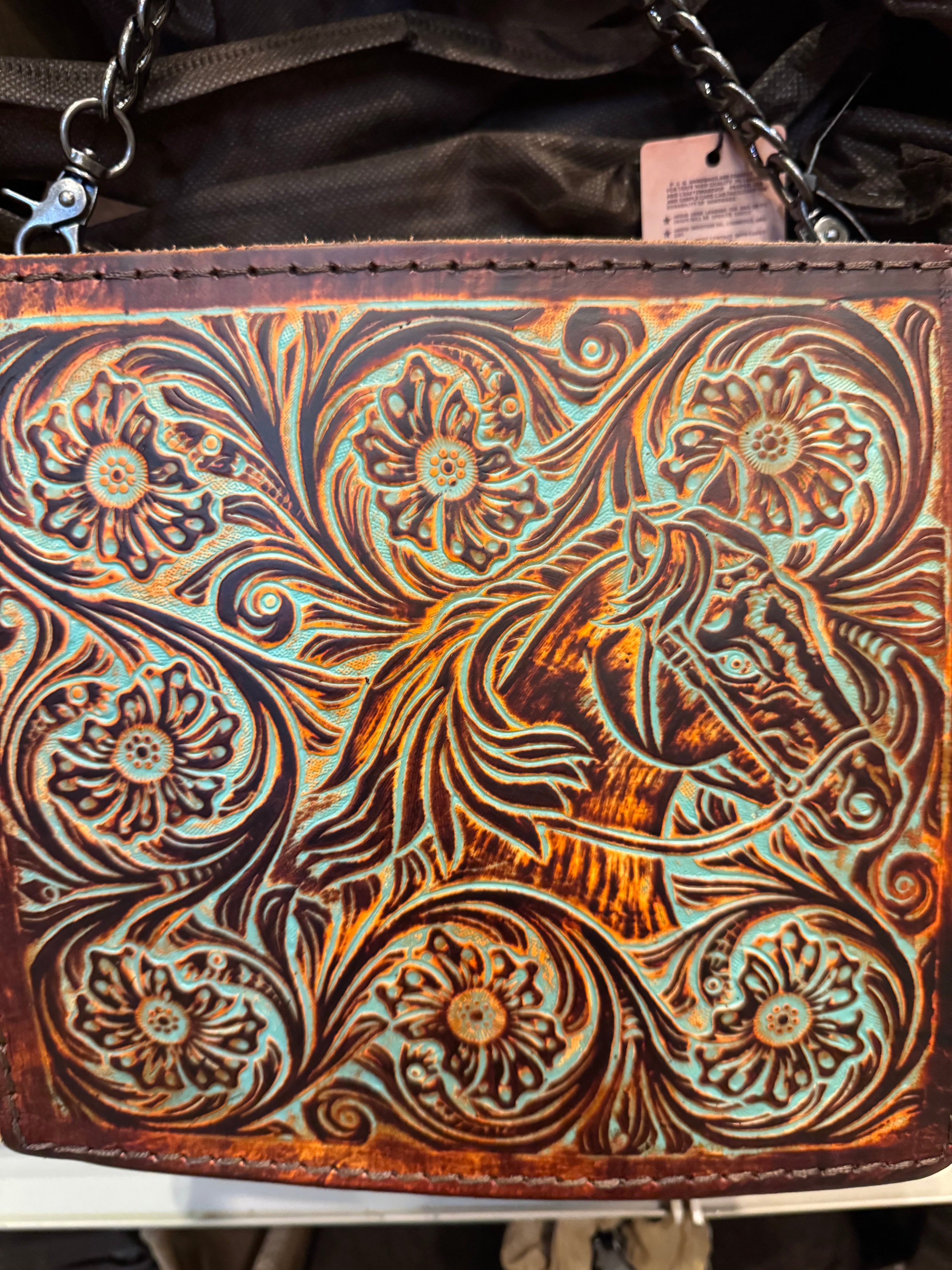 Tooled Horse Chain Crossbody Purse