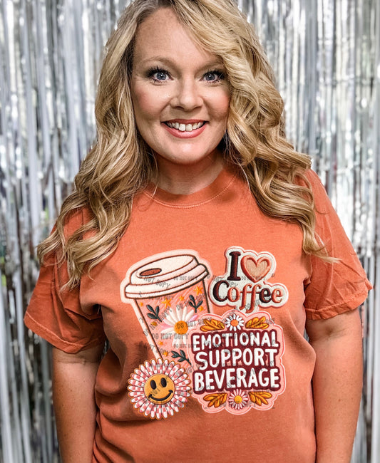 Emotional Support Coffee Faux Embroidery Comfort Colors Tee