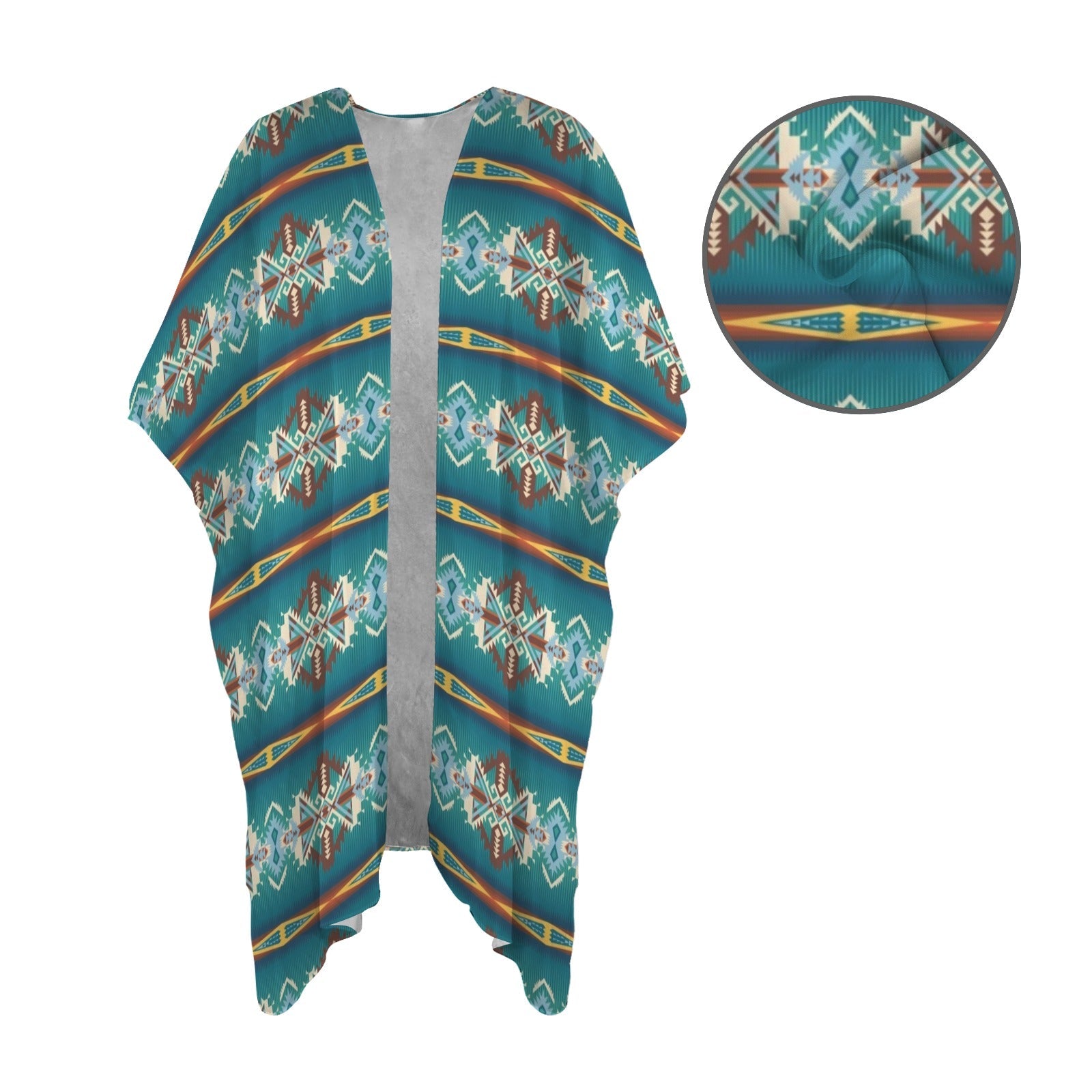 Teal Aztec Duster Kimono Coverup