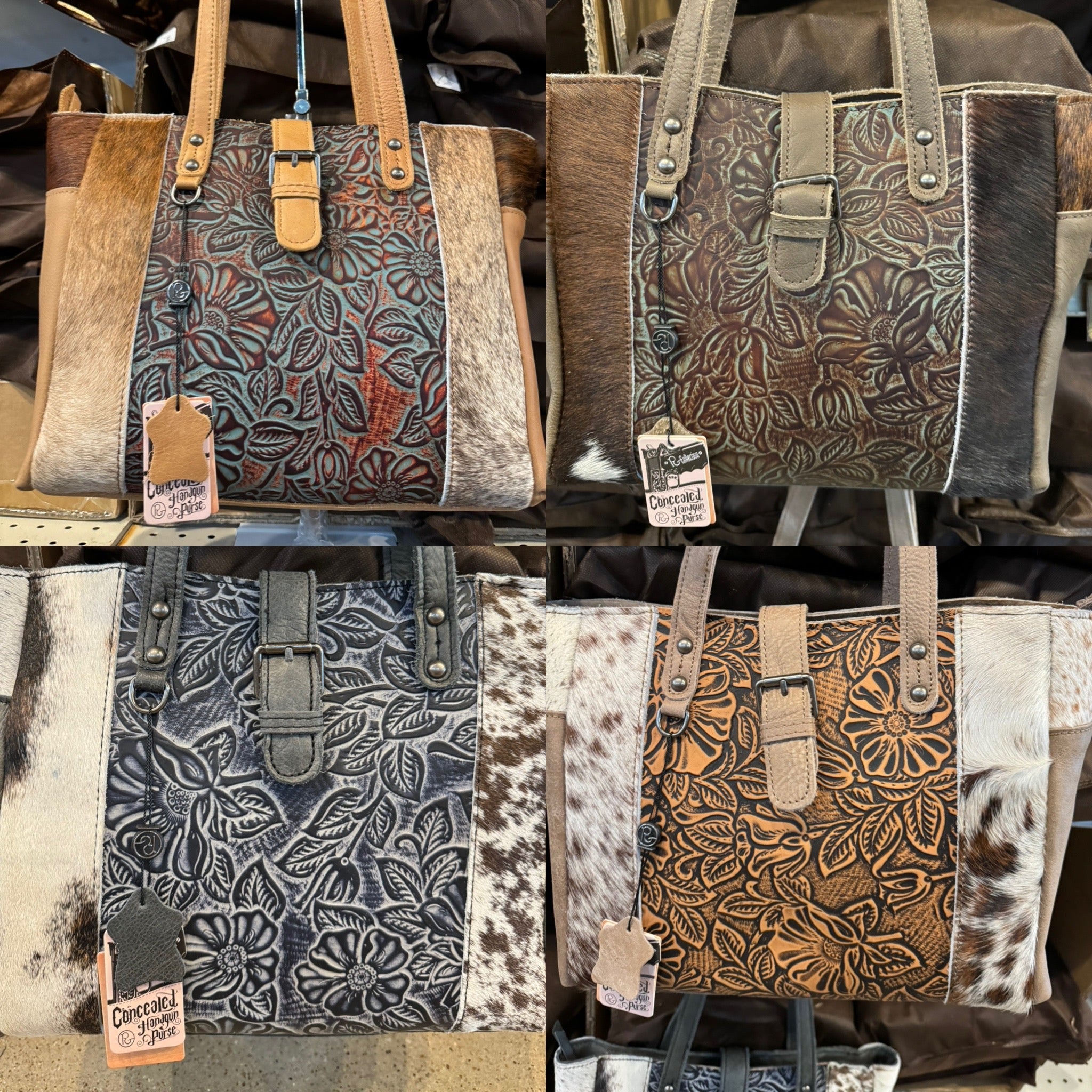 Tooled Floral Cowhide Handbag Purse BA2824