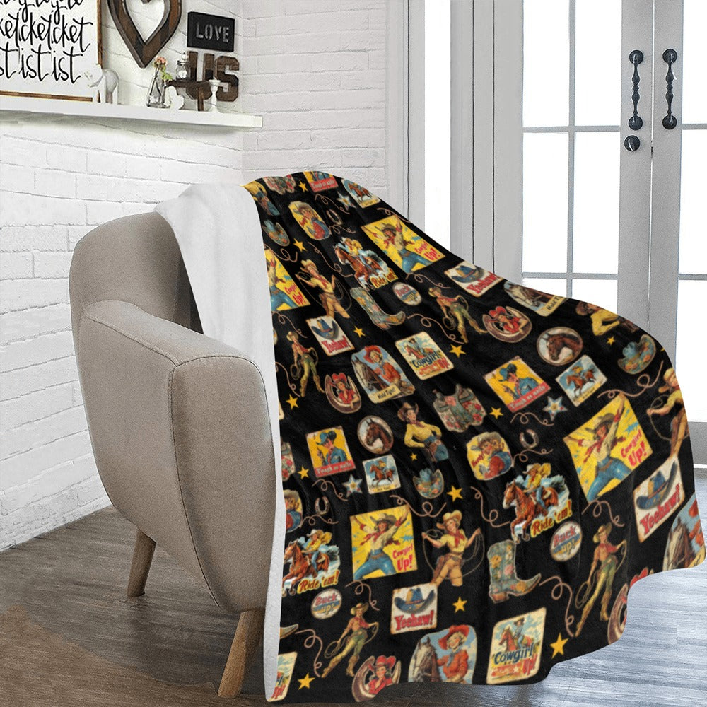 Vintage Cowgirl Collage Micro Fleece Throw Blanket 60" x 80" Made in America