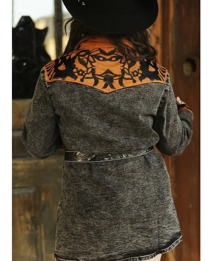 The Macy Black Suede Dress W Camel Cuff Yokes