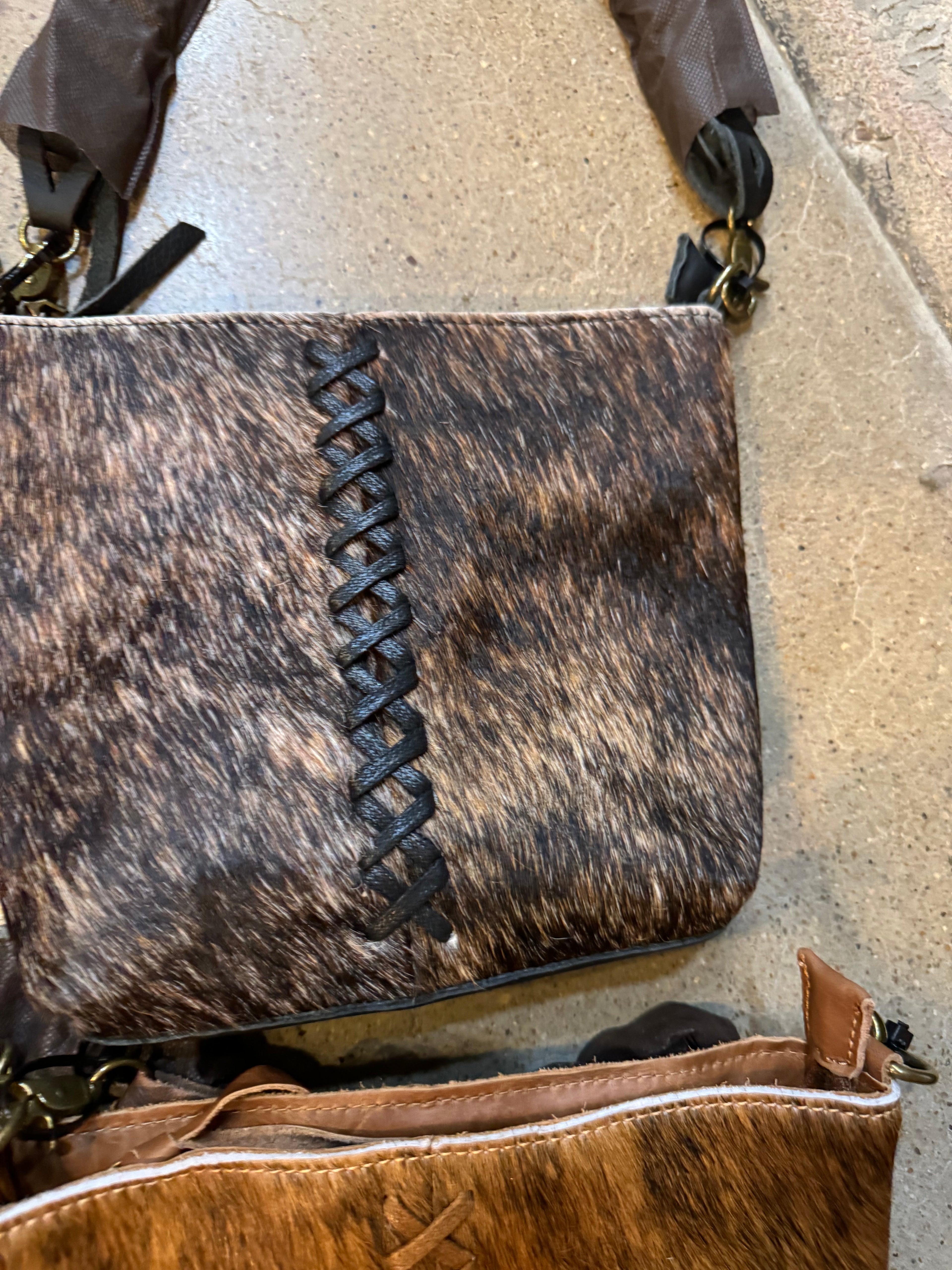 Cowhide X Braided Crossbody Purse