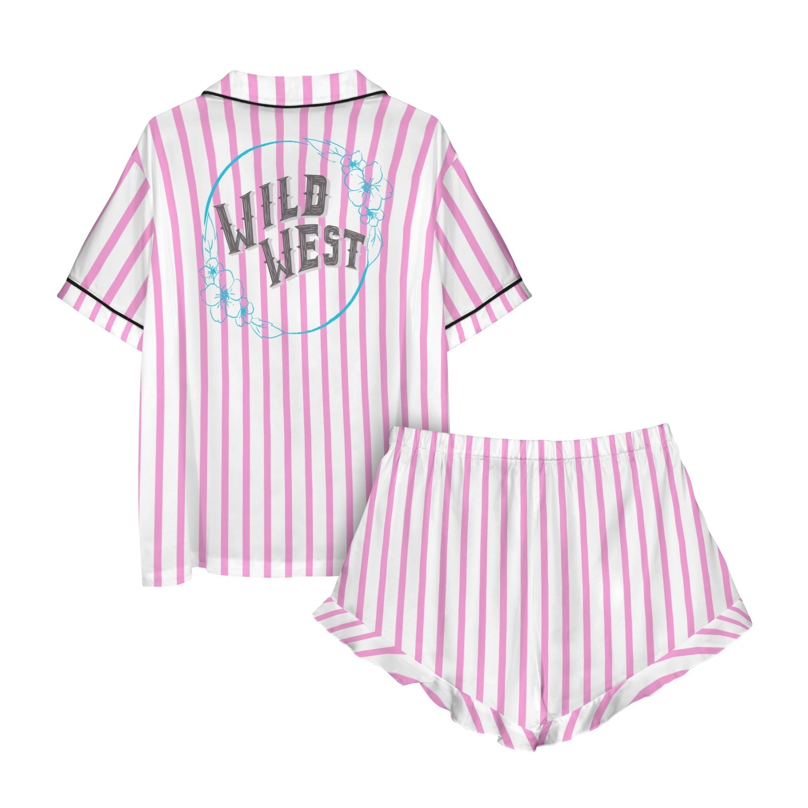 Baha Ranch Retro Pop Western Wild West Pink Pin Stripe Satin Pajamas