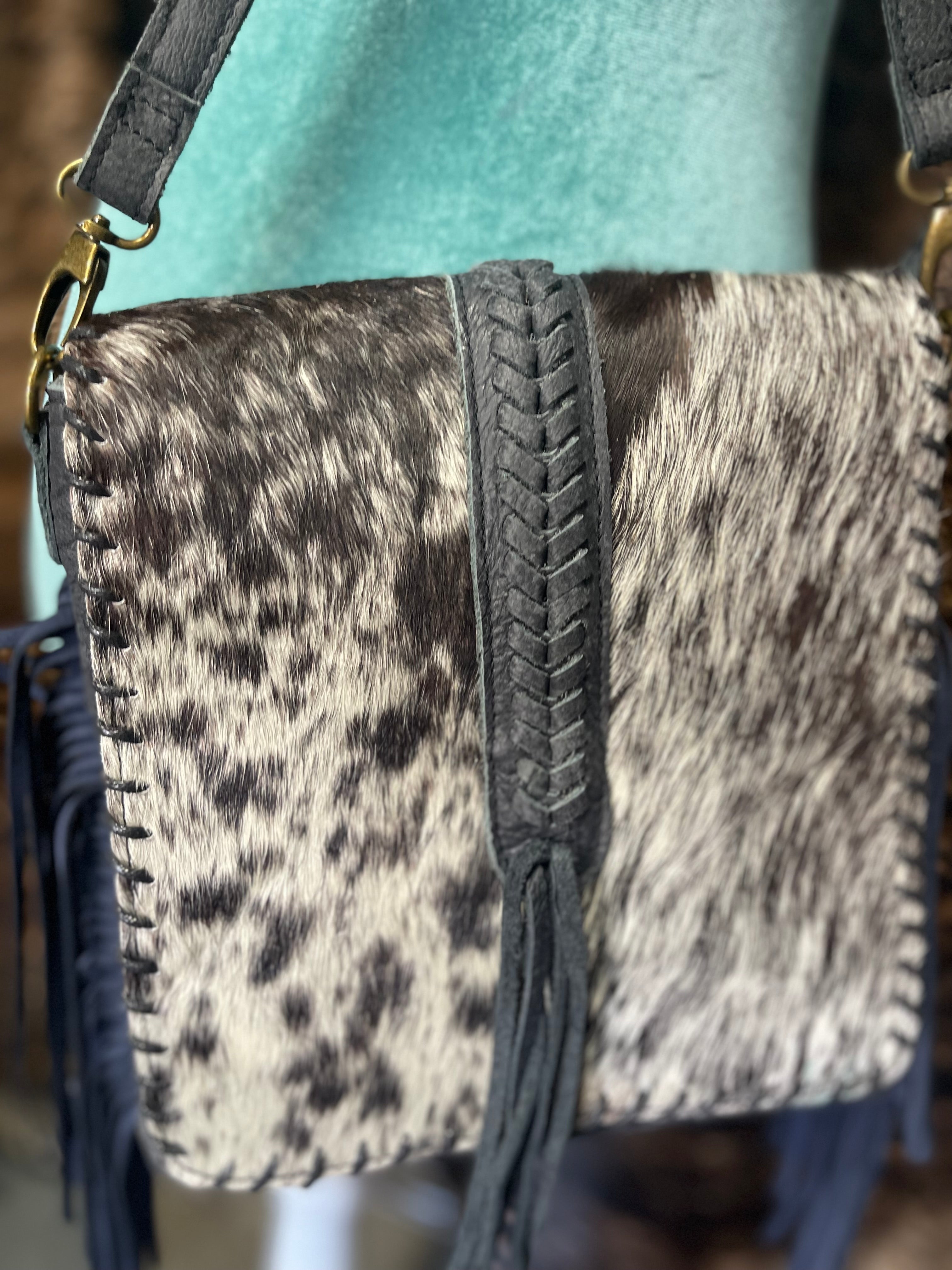 Braided Cowhide Crossbody Purse