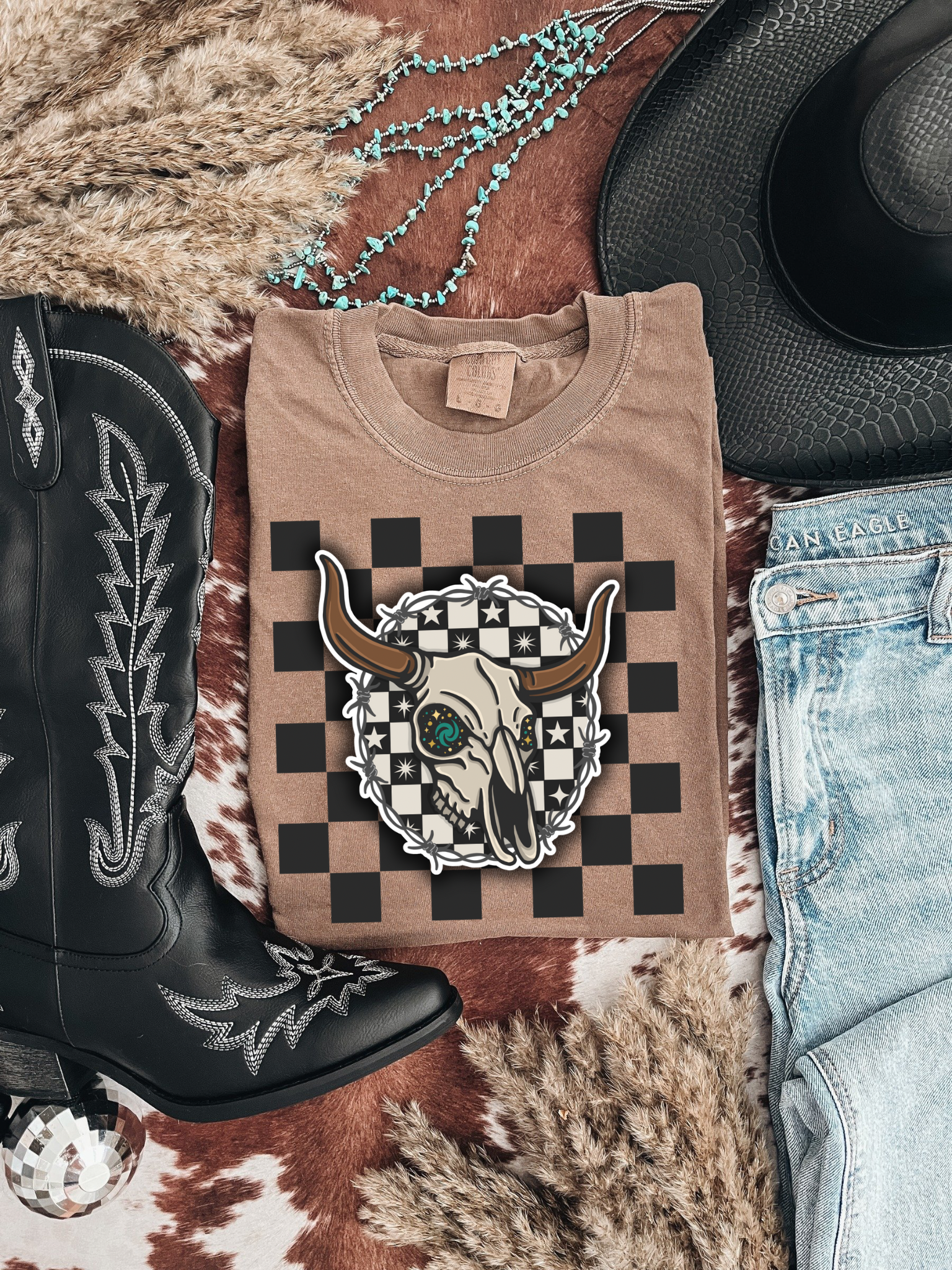 The stardust steer with checkered background  Tee