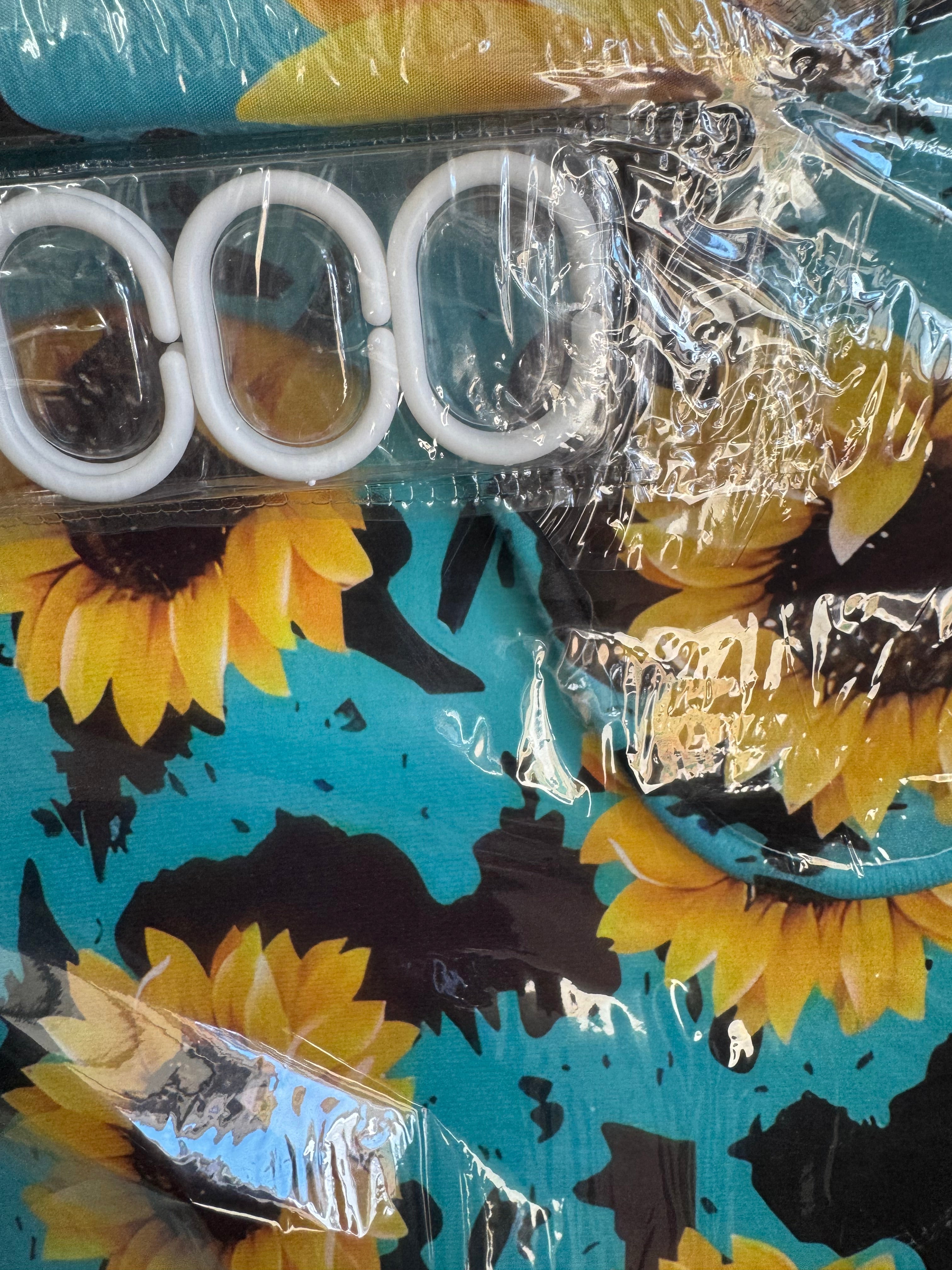 Turquoise Cow Print Sunflower 15 Piece Bathroom Set
