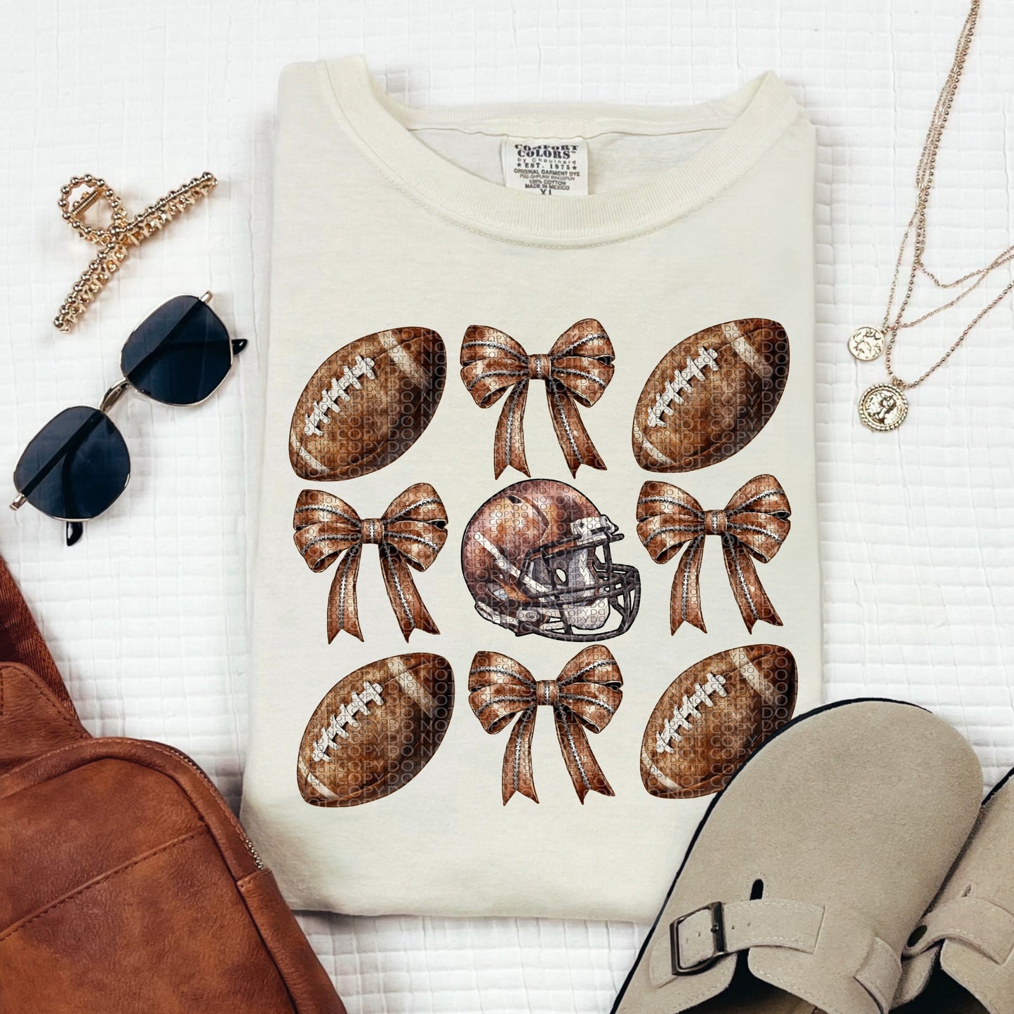 Football Helmet Coquette Stacked Comfort Colors T-Shirt