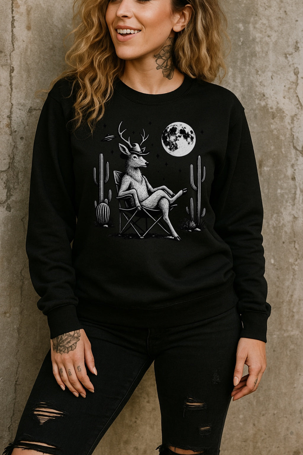 Cowboy Moonlit Desert Deer Western Shirt – Graphic Tee, Long Sleeve & Crewneck