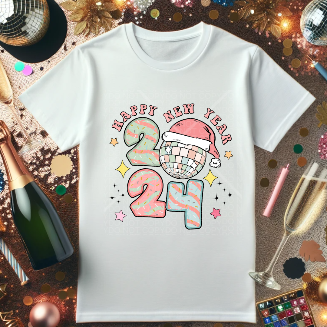 Happy New Year Disco Ball Santa Hat T-Shirt or Crewneck Sweatshirt