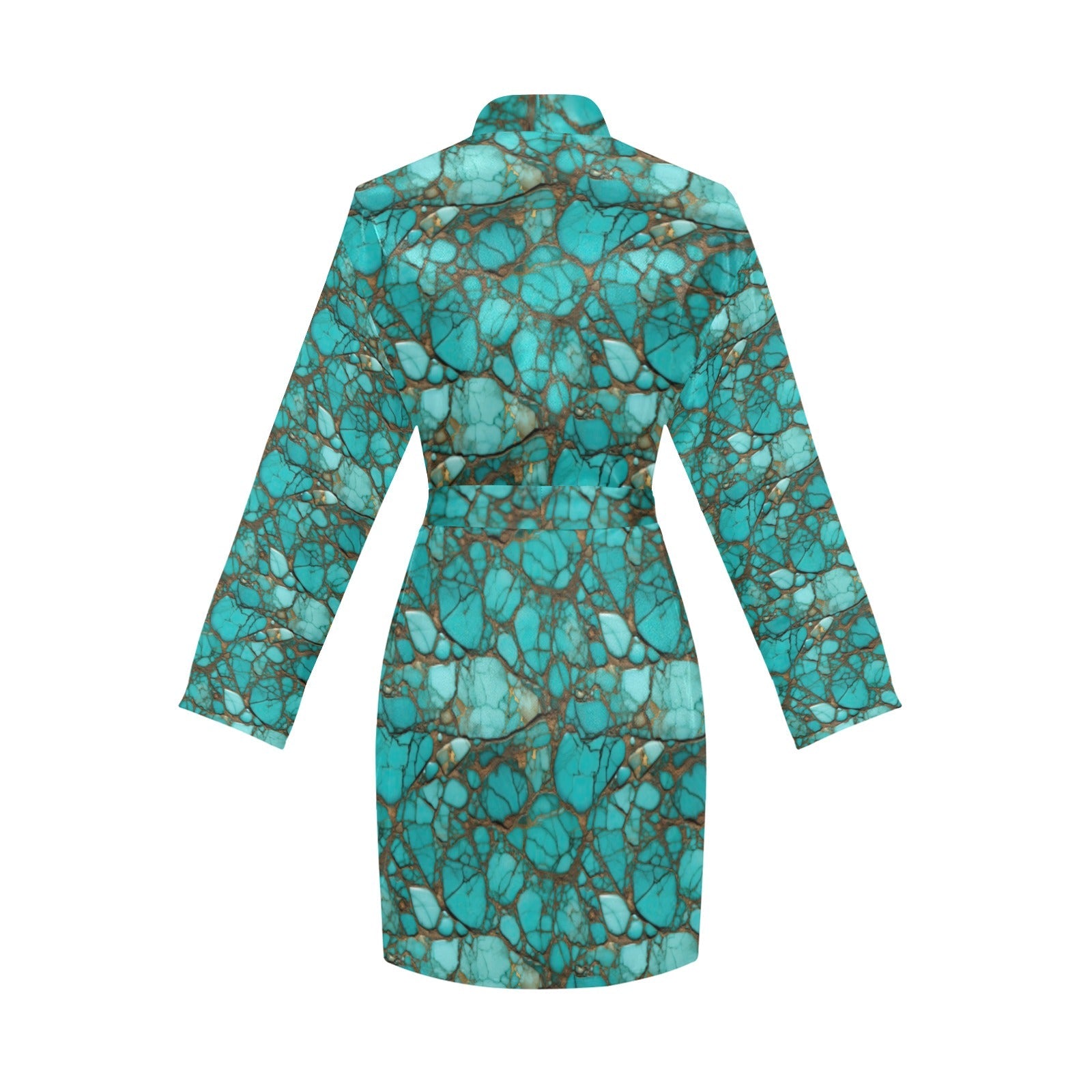 All Turquoise Women's Long Sleeve Belted Satin Feel Dressing Lounge Robe