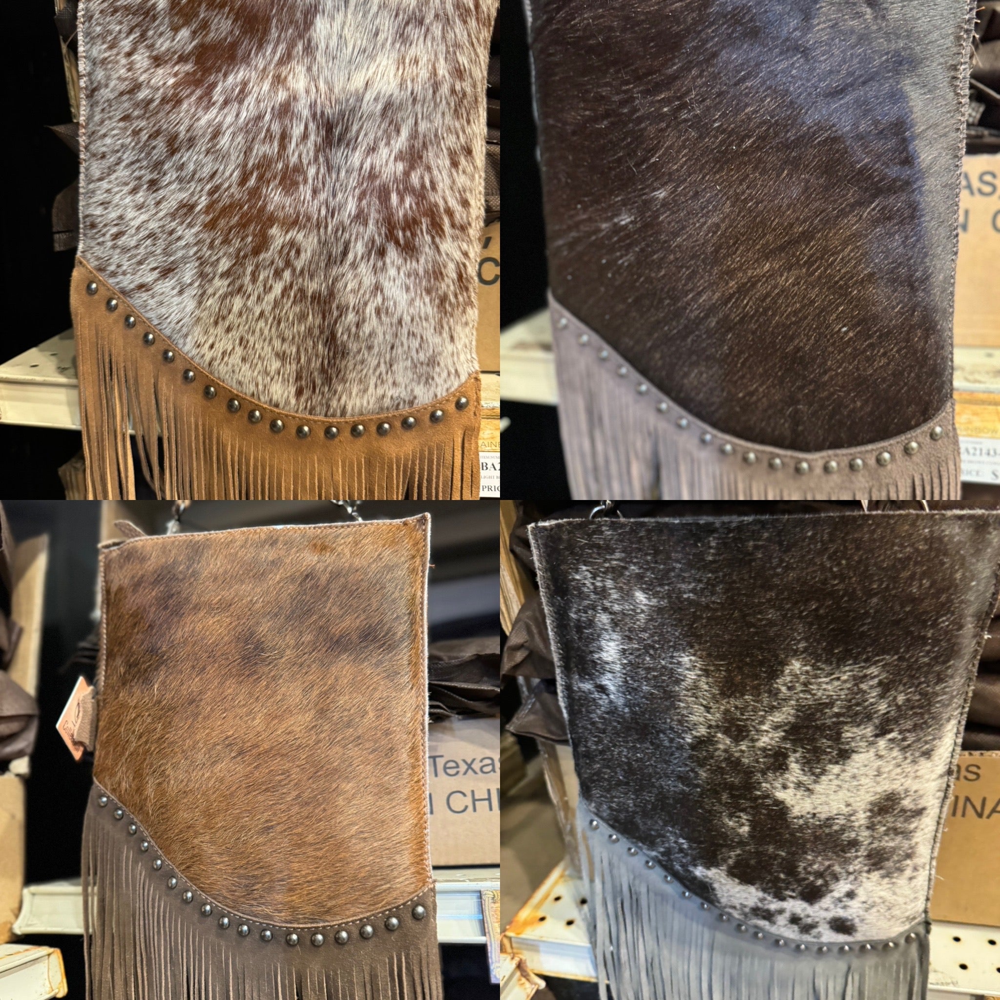 BA2143 Cowhide Fringe Studded Crossbody Purse