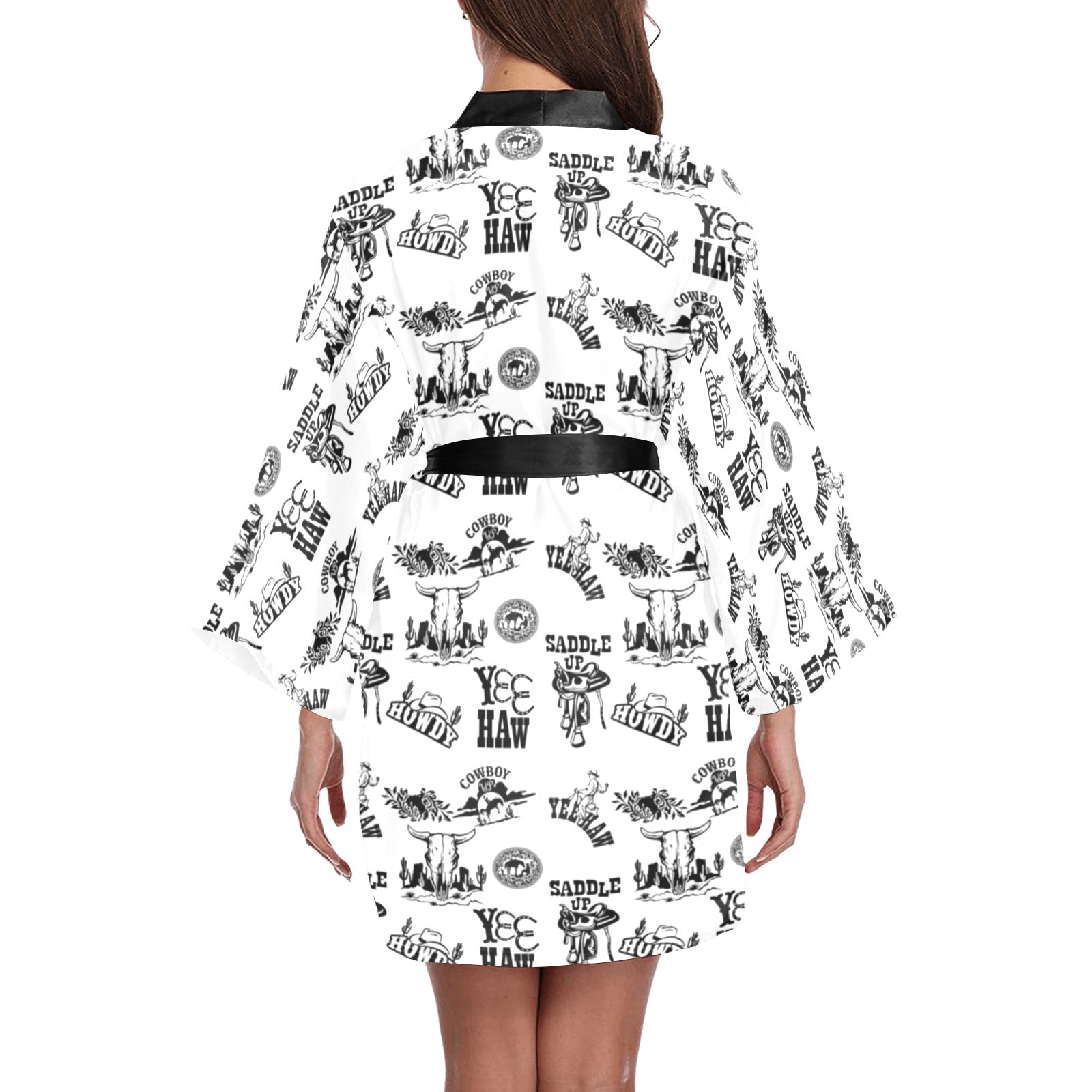 Cowboy Print Western Satin Kimono Robe