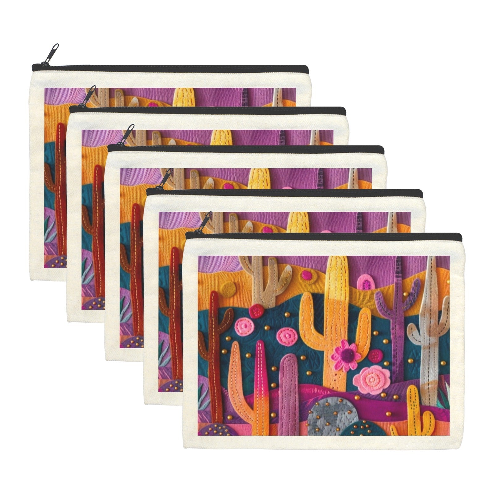 Printed Cactus Cosmetic Bag Pack of 5 Made in America