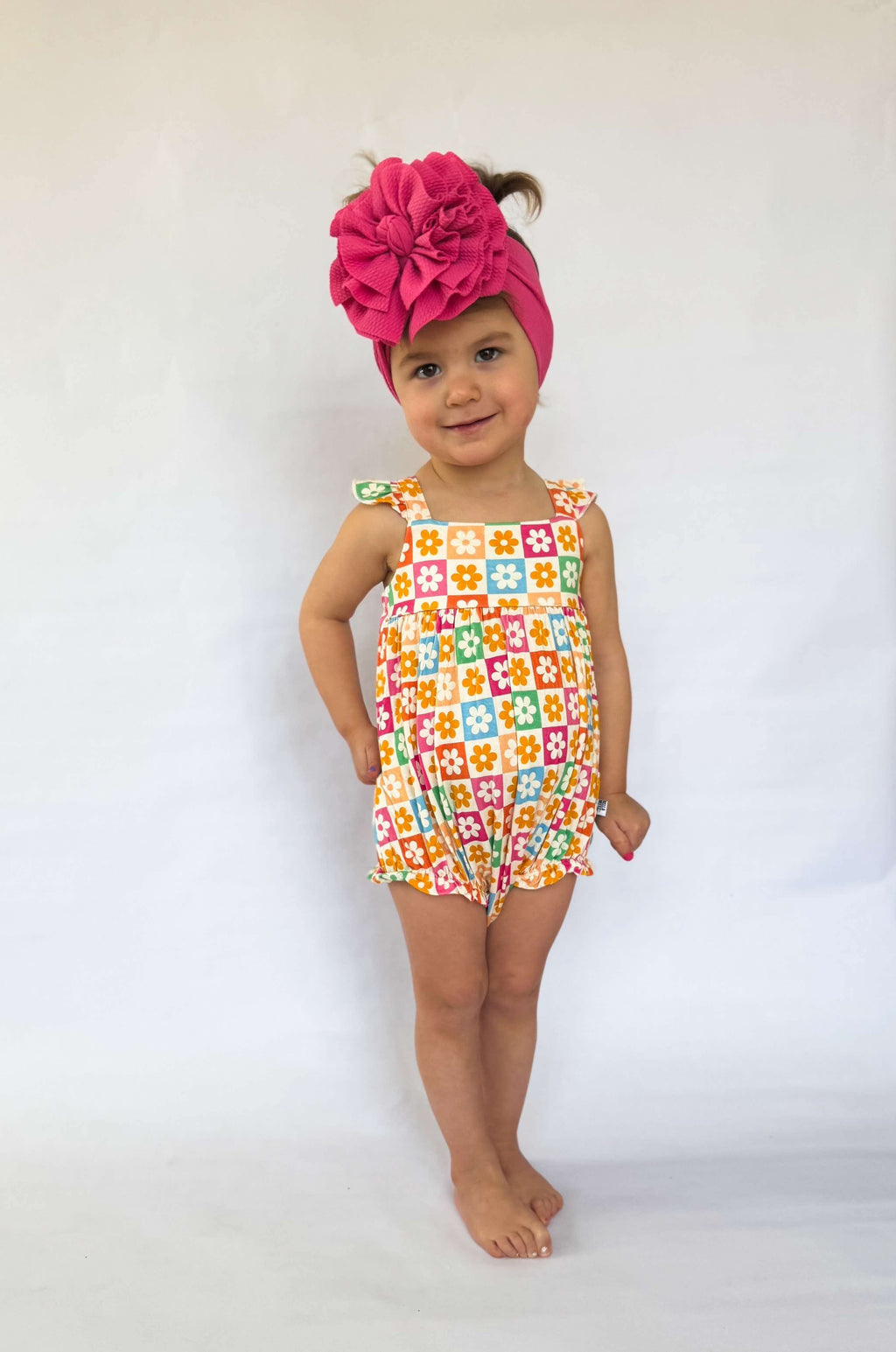 Checkered Floral Bamboo Romper