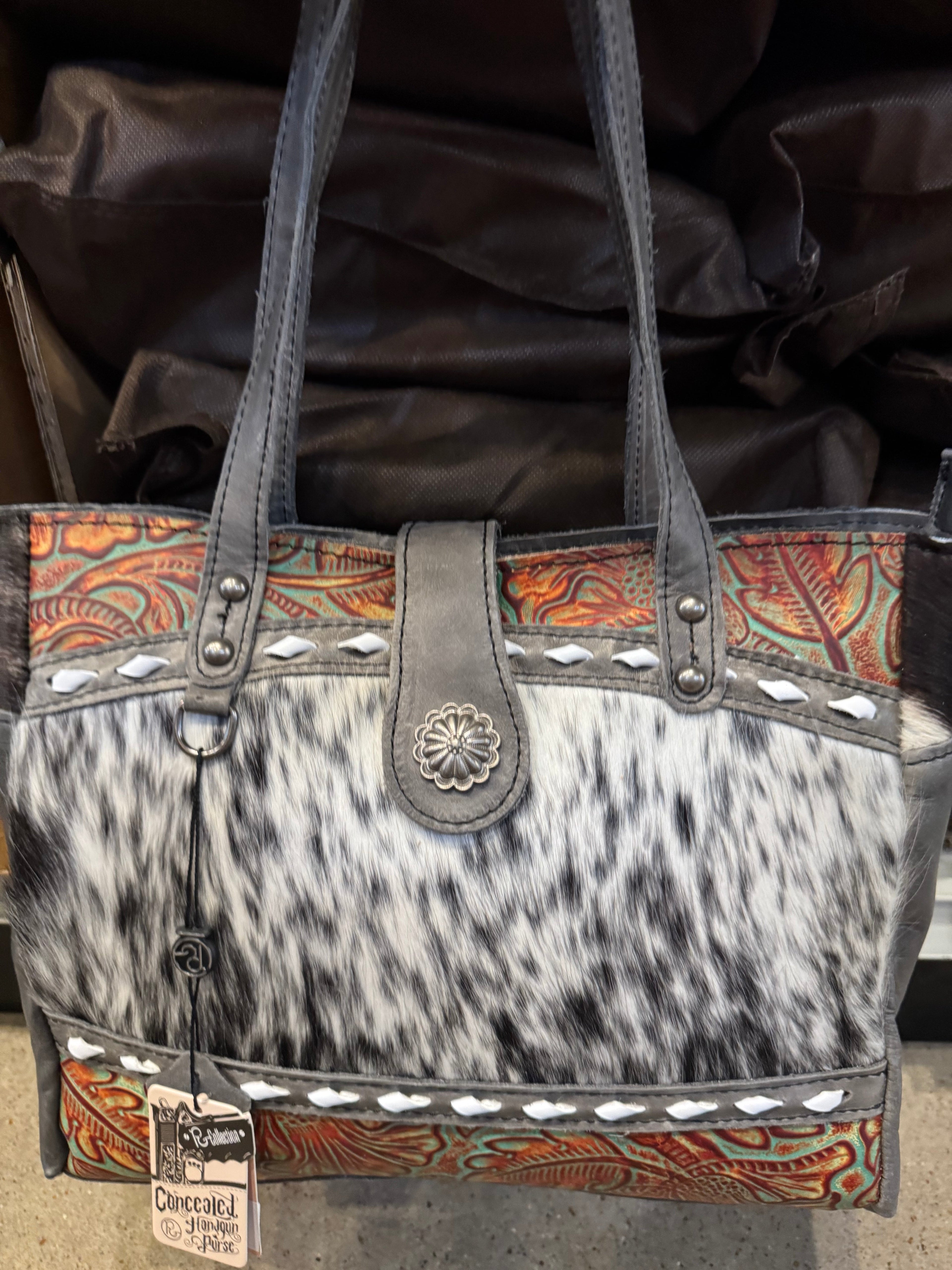 BA2830 Concho Cowhide Tooled Leather Handbag Purse