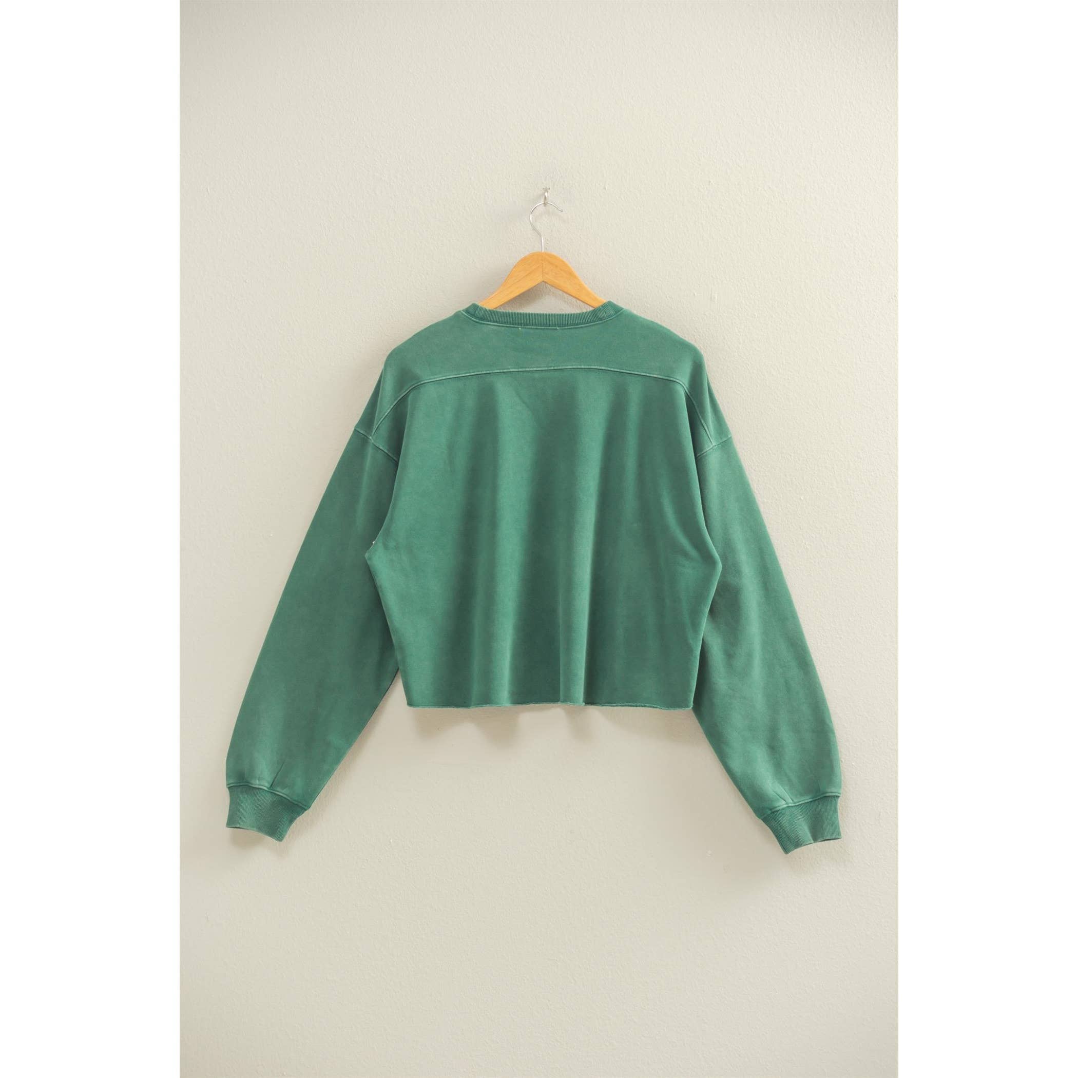 Cropped Crewneck Sweatshirt With Oversized Sleeves