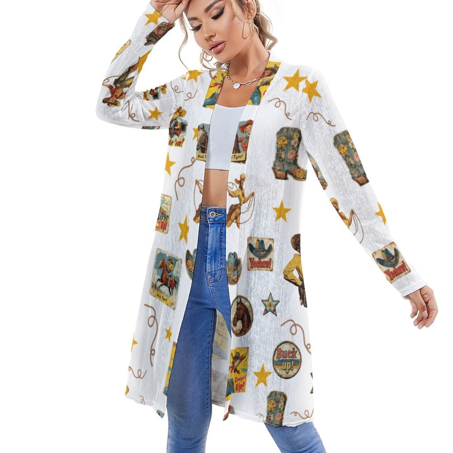 Vintage Cowgirl Collage Western Lightweight Cardigan