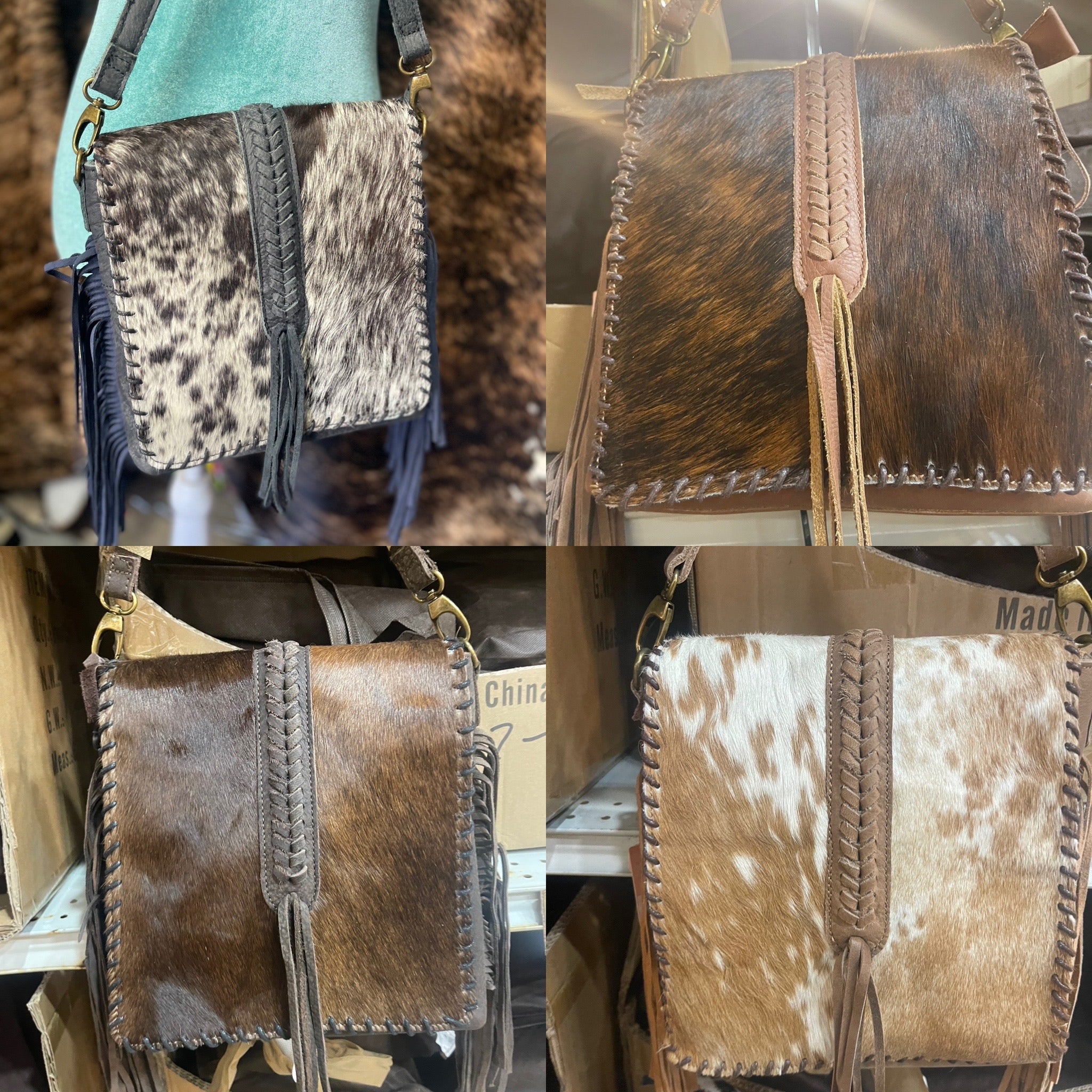 Braided Cowhide Crossbody Purse