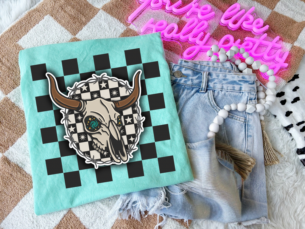 The stardust steer with checkered background  Tee