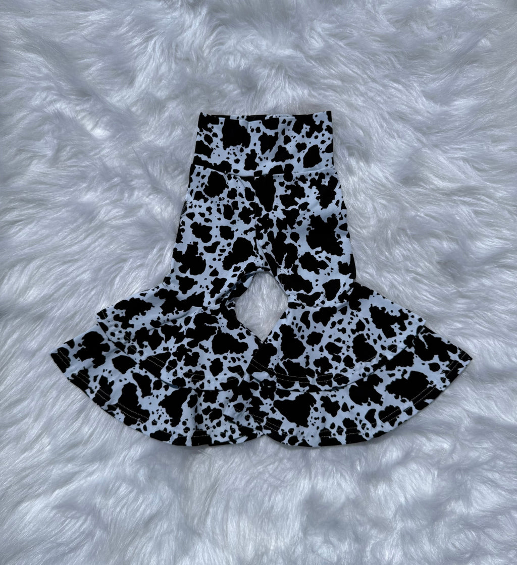 Black Cow Print Double Bell Bottoms