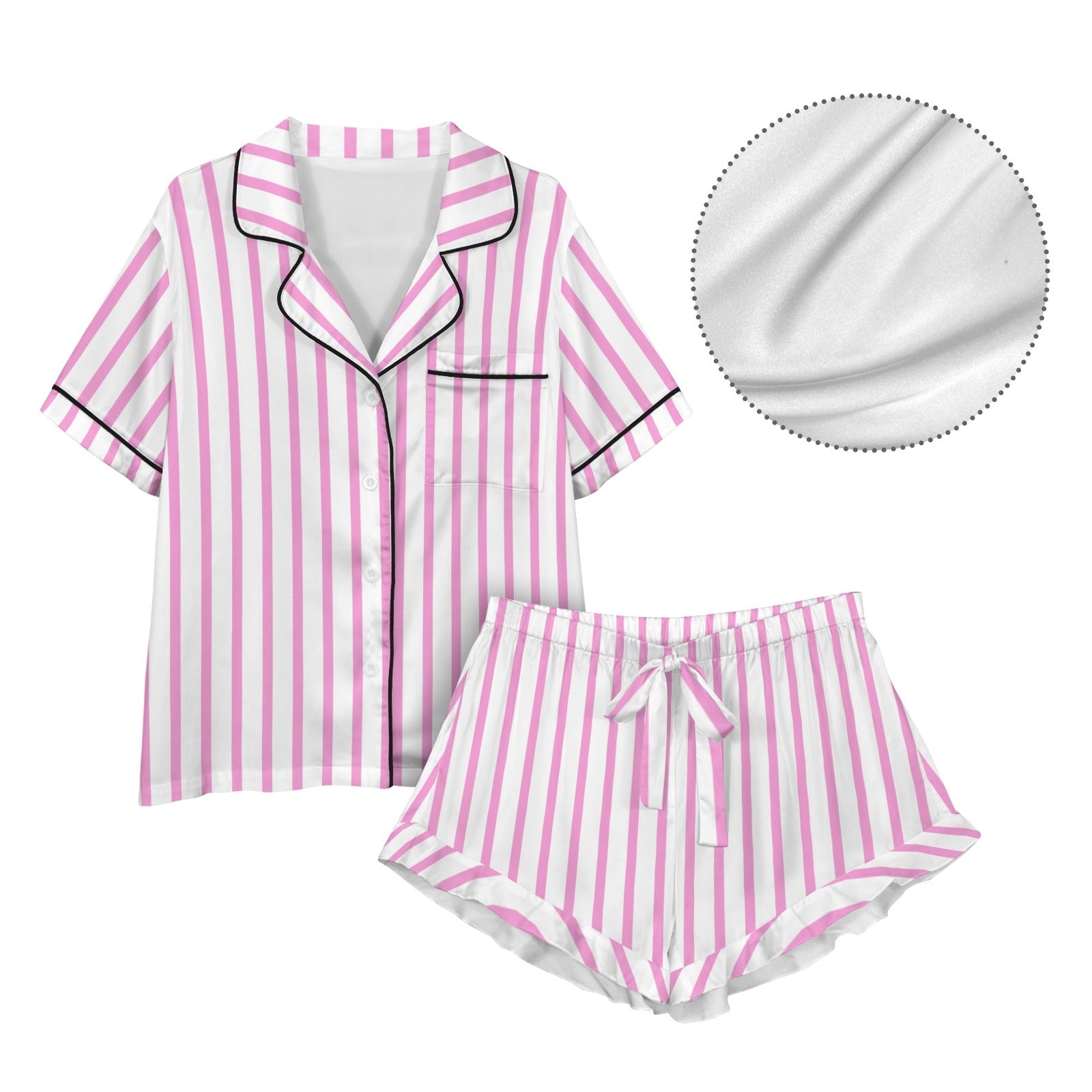 Baha Ranch Retro Pop Western Wild West Pink Pin Stripe Satin Pajamas