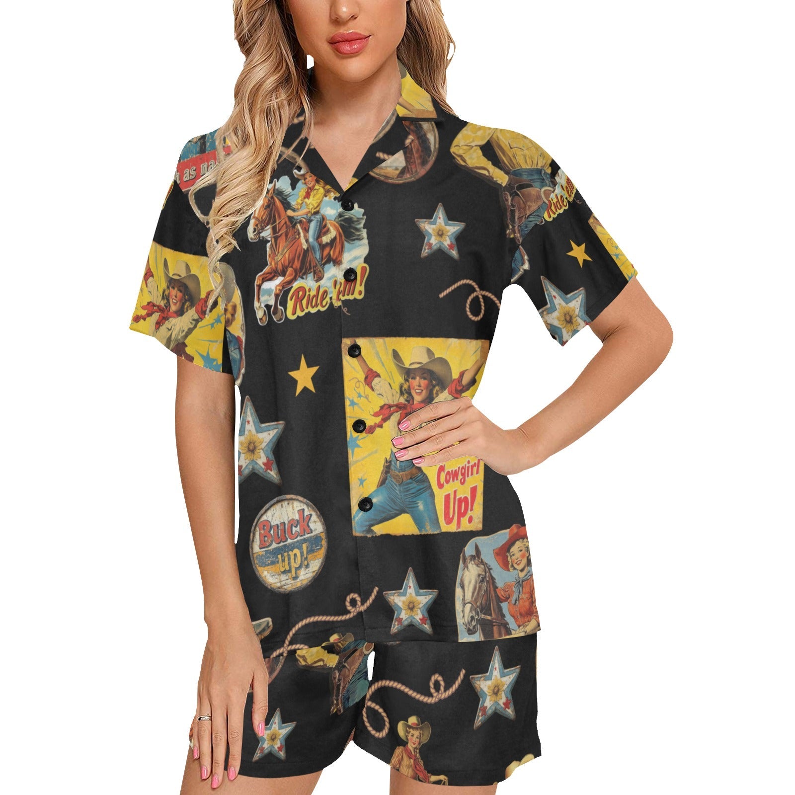 Vintage Cowgirl Collage Western Pajama Set