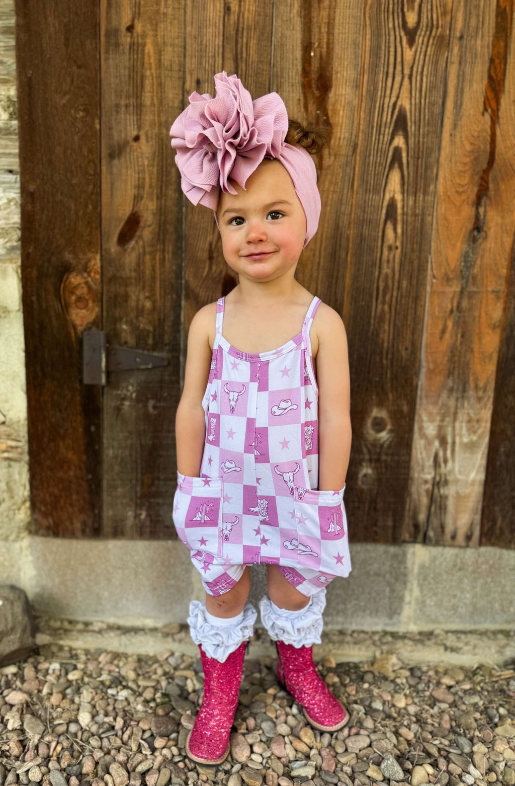 Pink Western Checkered Romper