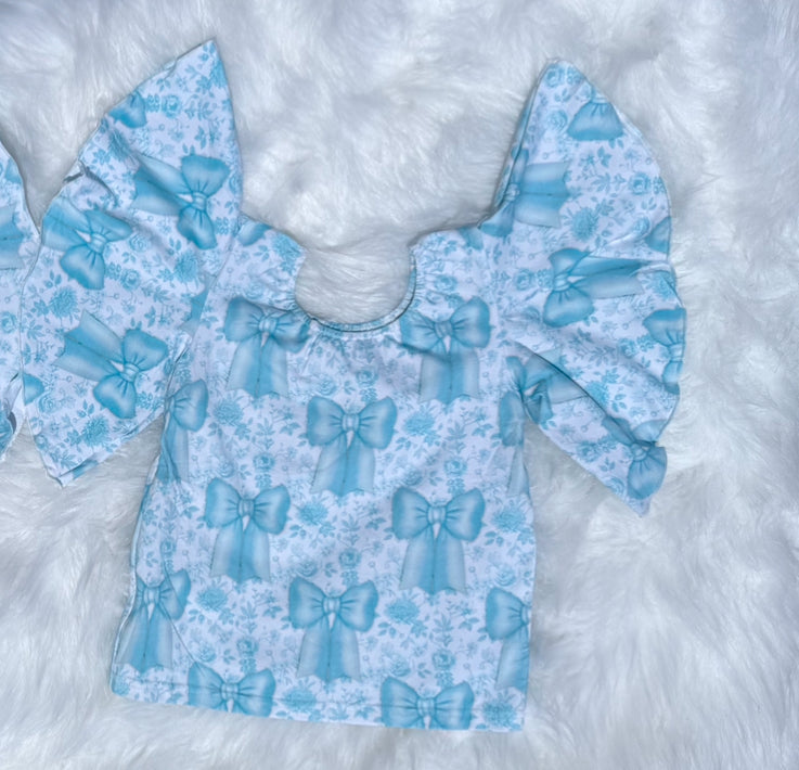 Blue Bows Flutter Sleeve Leo