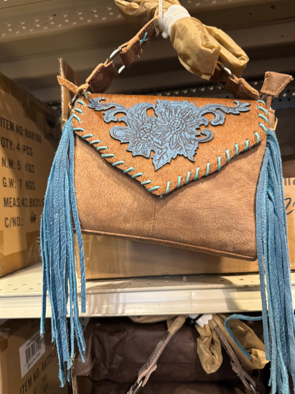 BA2068 Floral Stitched Fringe Envelope Purse