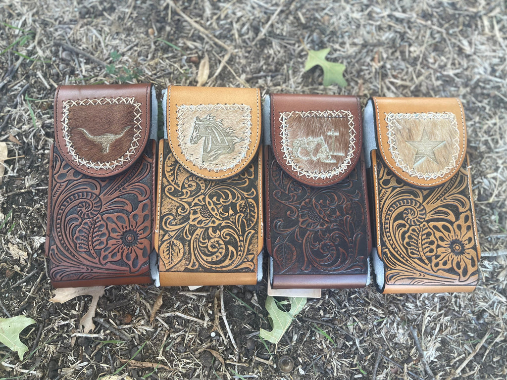 Tooled Leather Belt Phone Holders