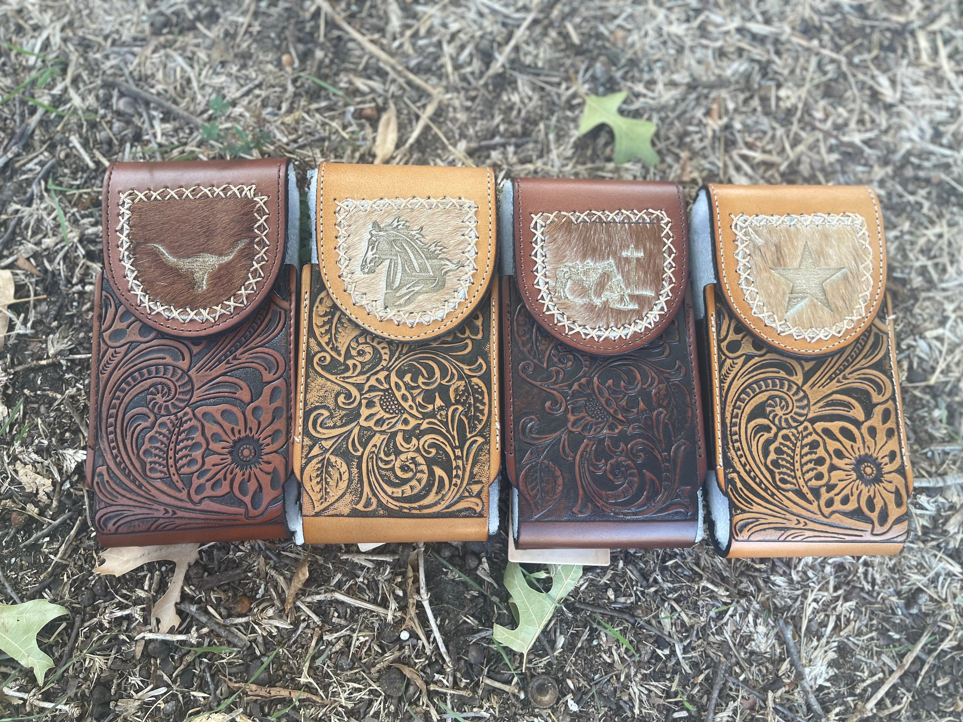 Tooled Leather Belt Phone Holders